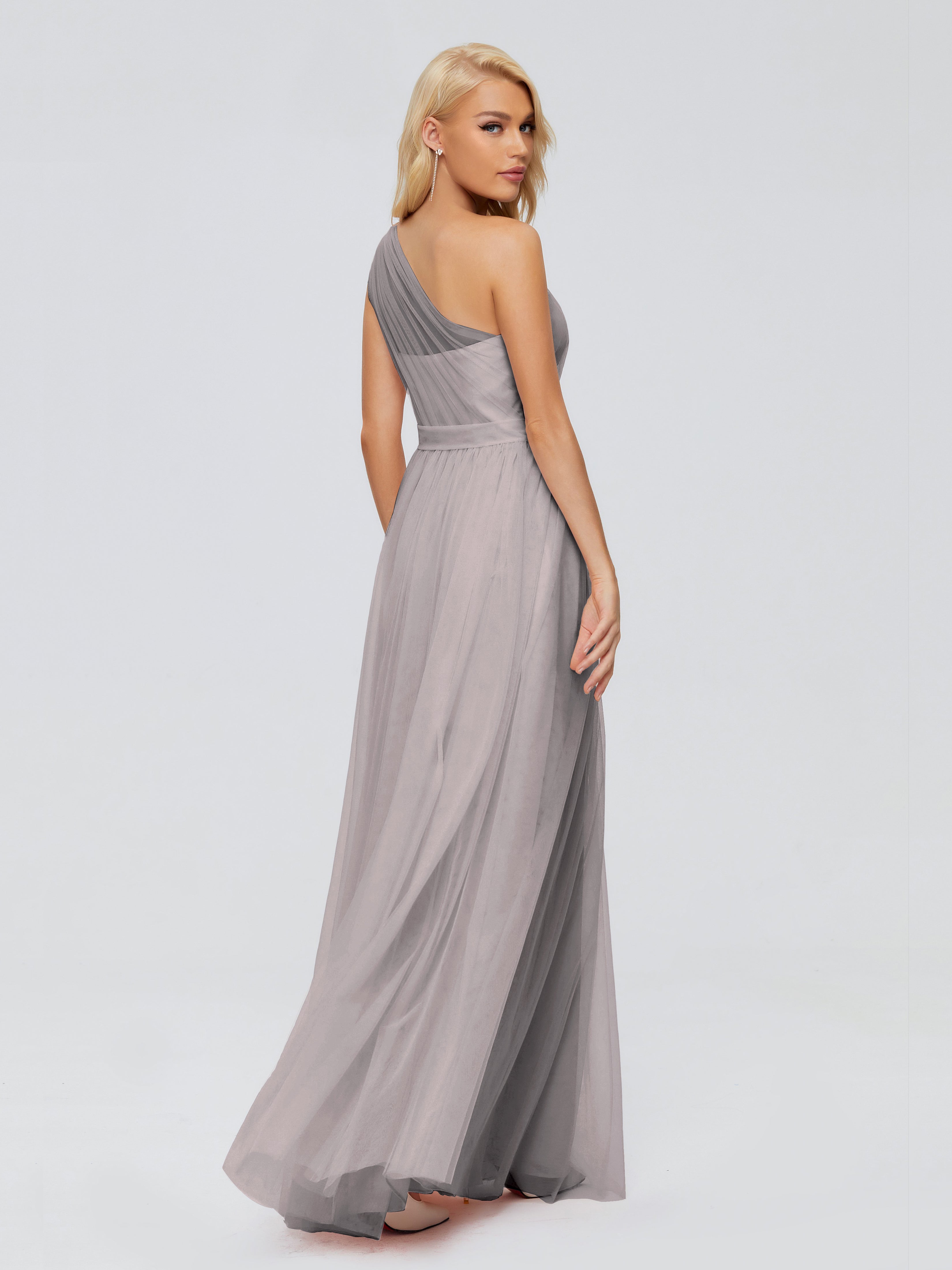 Robe Demoiselle D Honneur Argent A-ligne Seule-Épaule Ruban Mousseline Robes Demoiselle D'Honneur