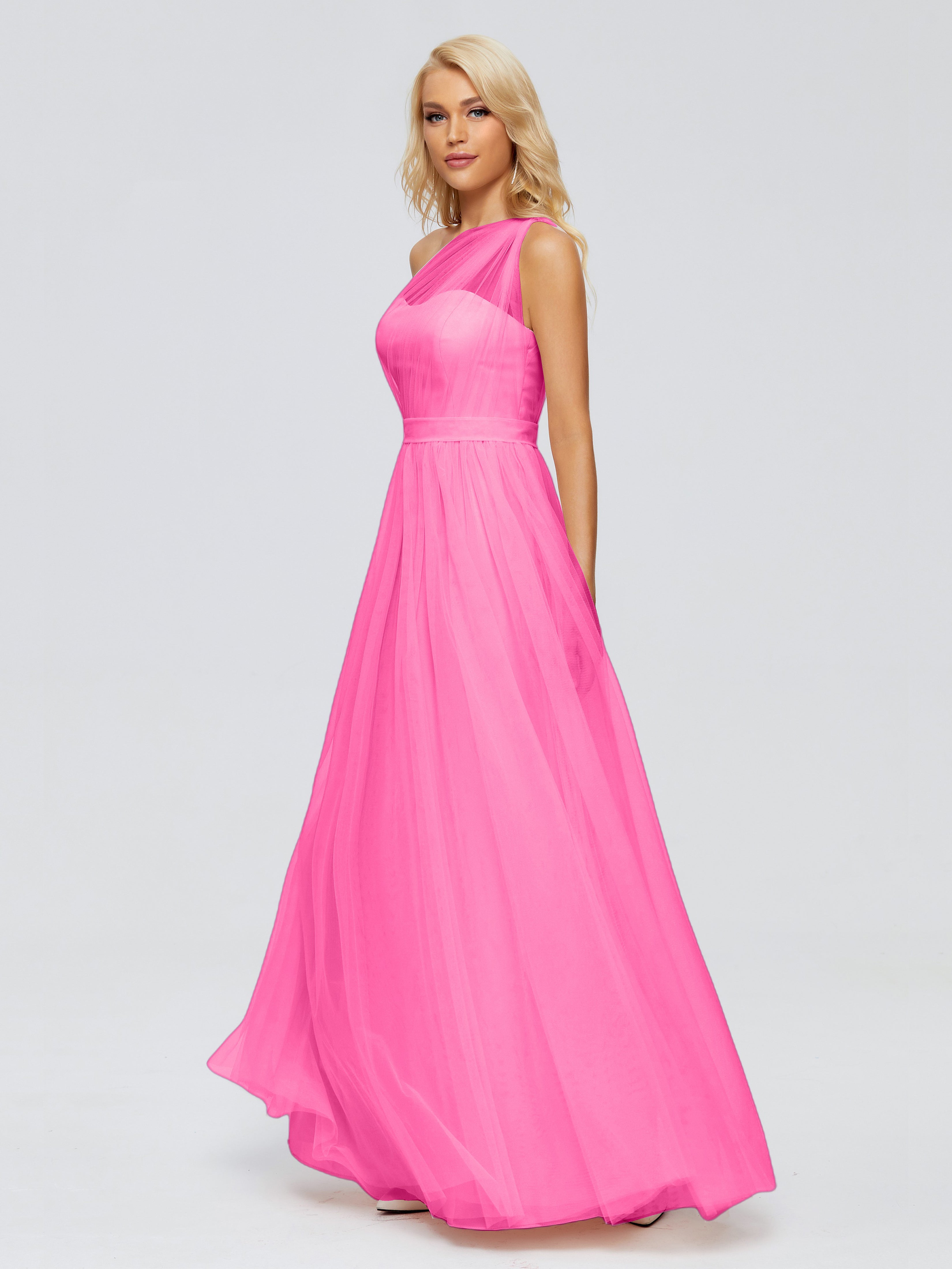 Robe Demoiselle D Honneur Azalée A-ligne Seule-Épaule Ruban Mousseline Robes Demoiselle D'Honneur