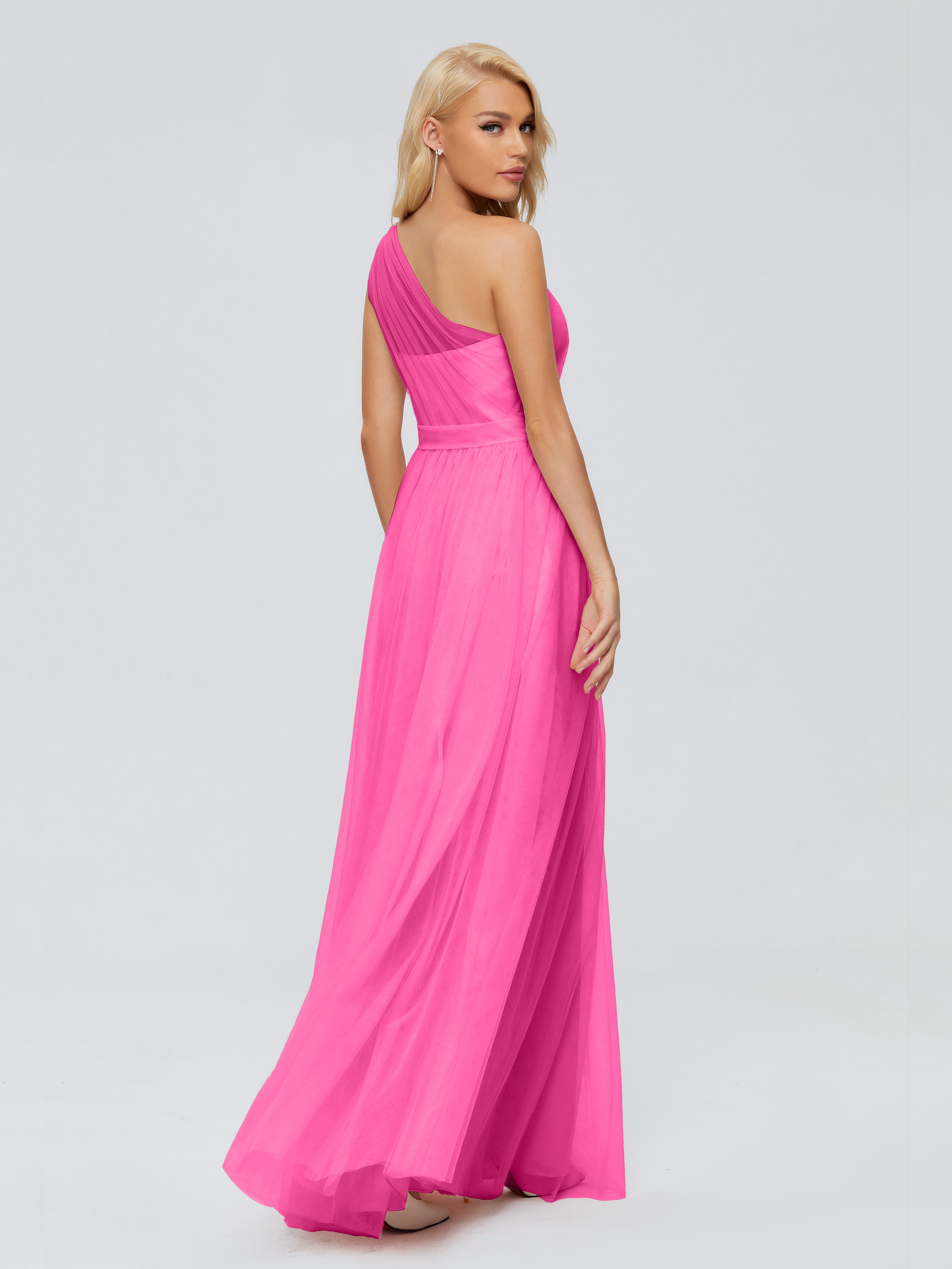 Robe Demoiselle D Honneur Azalée A-ligne Seule-Épaule Ruban Mousseline Robes Demoiselle D'Honneur