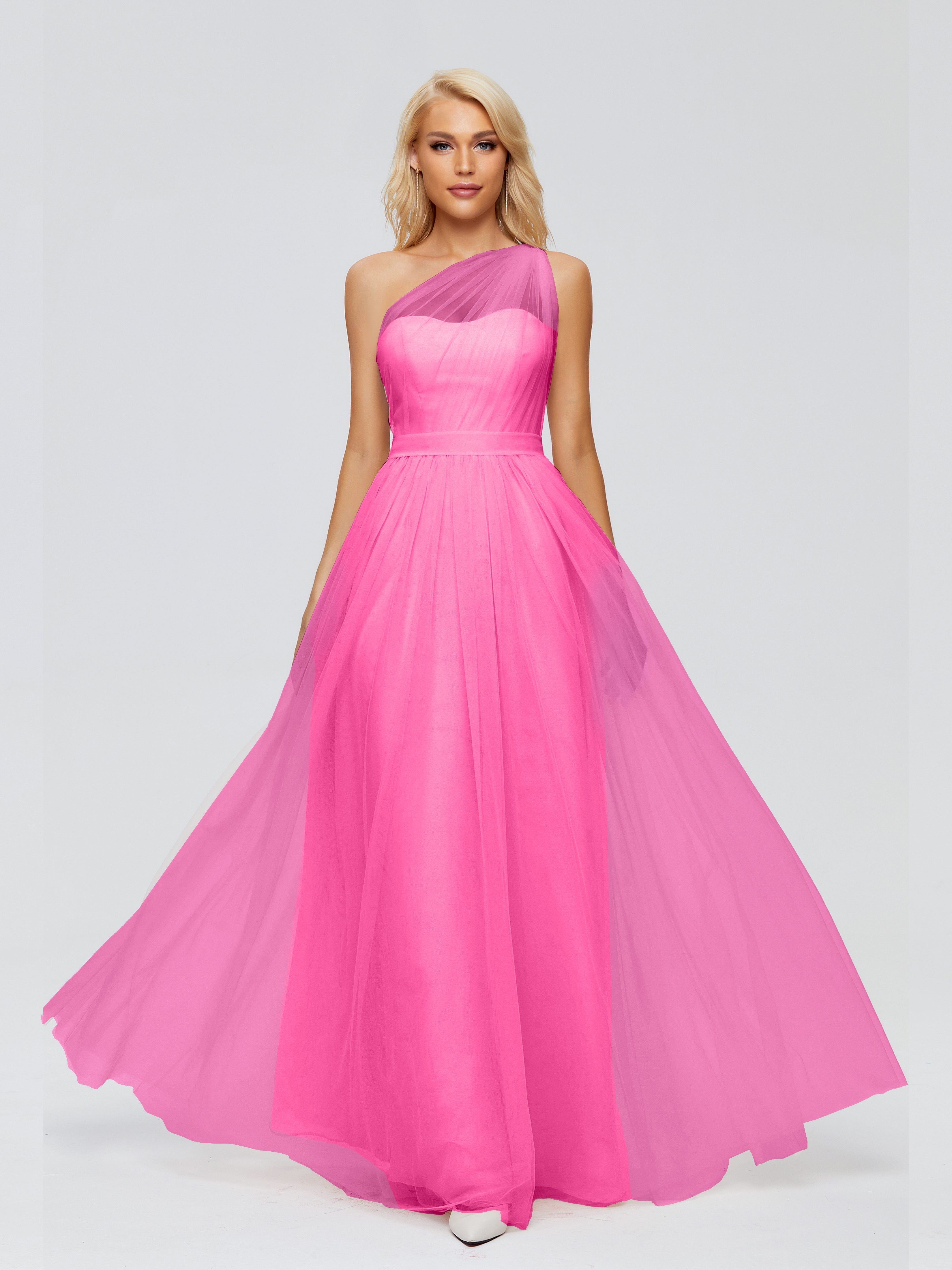 Robe Demoiselle D Honneur Azalée A-ligne Seule-Épaule Ruban Mousseline Robes Demoiselle D'Honneur