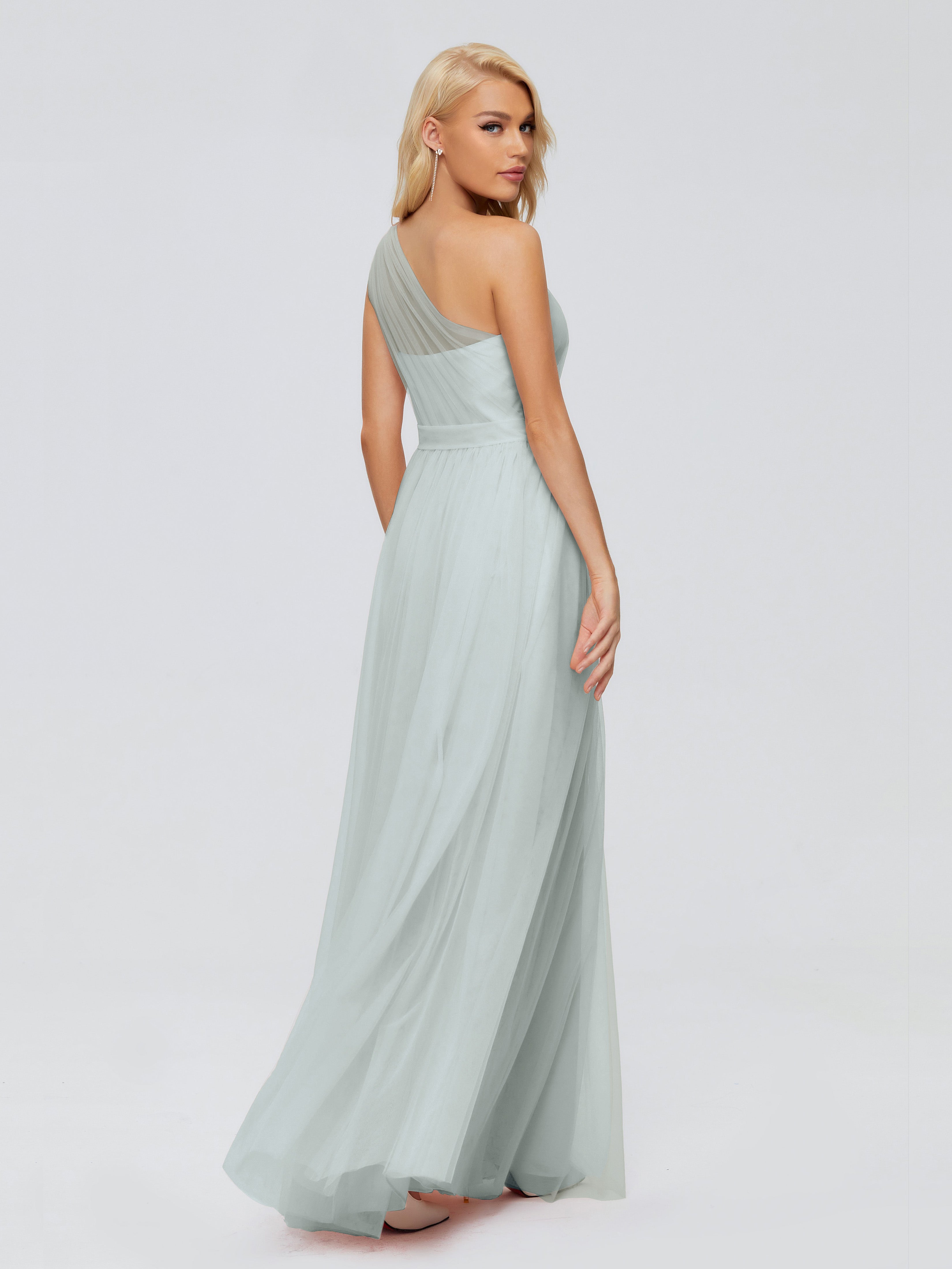Robe Demoiselle D Honneur Celadon A-ligne Seule-Épaule Ruban Mousseline Robes Demoiselle D'Honneur