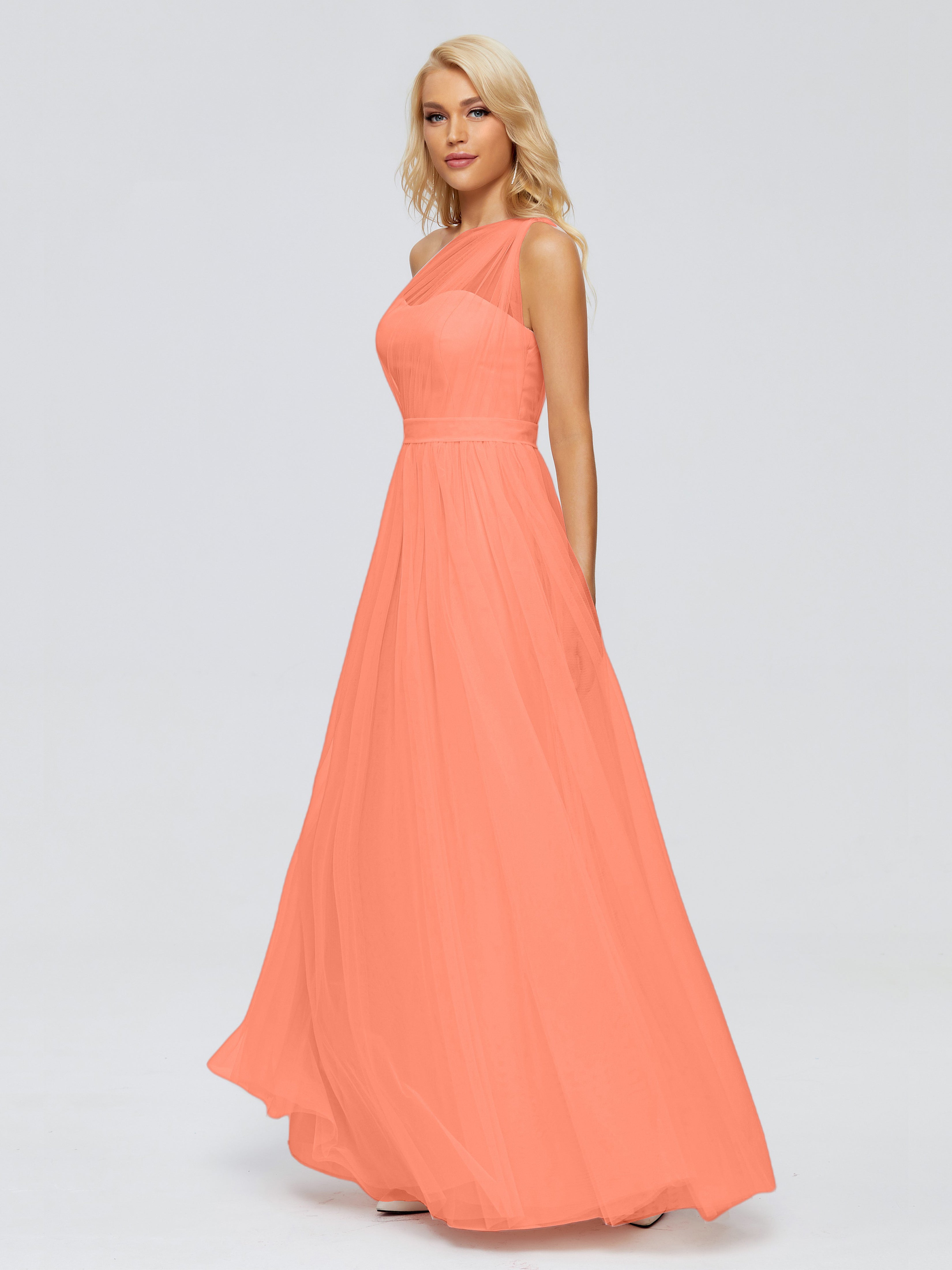 Robes De Demoiselle D'Honneur Coucher De Soleil A-ligne Seule-Épaule Ruban Mousseline Robes Demoiselle D'Honneur