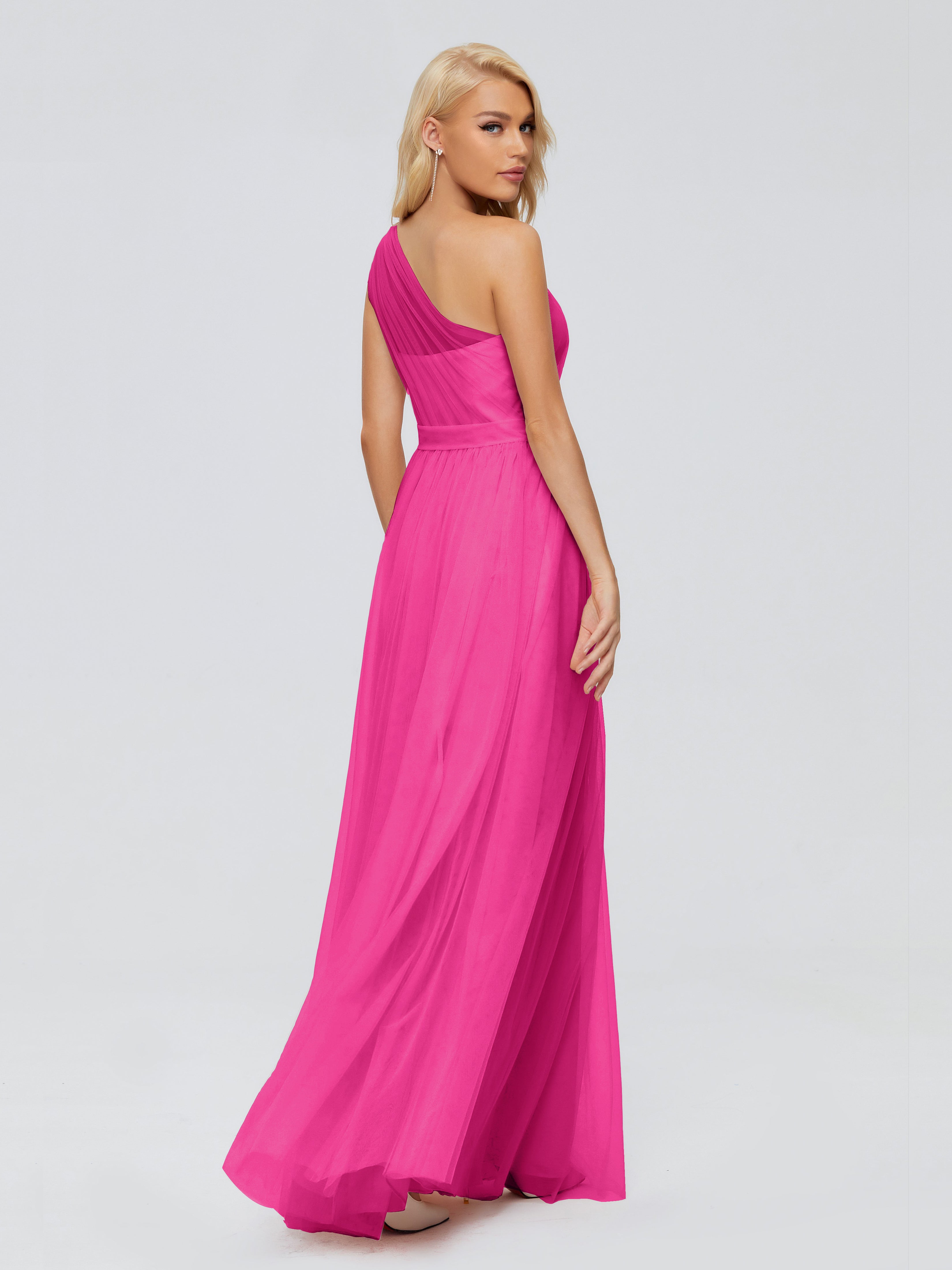 Robe Fuchsia Demoiselle D Honneur A-ligne Seule-Épaule Ruban Mousseline Robes Demoiselle D'Honneur