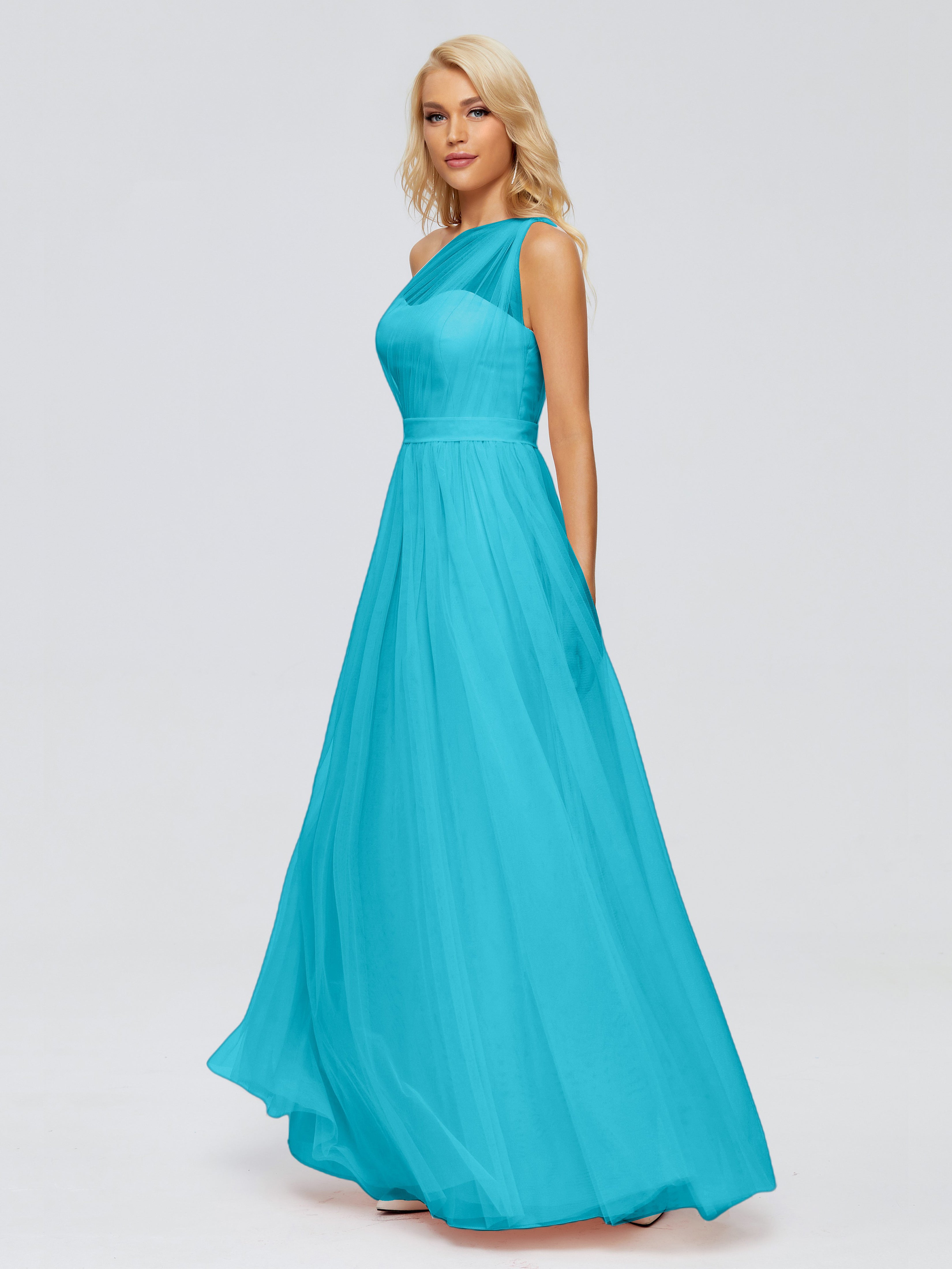 Robes De Demoiselle D'Honneur Vert Jade A-ligne Seule-Épaule Ruban Mousseline Robes Demoiselle D'Honneur