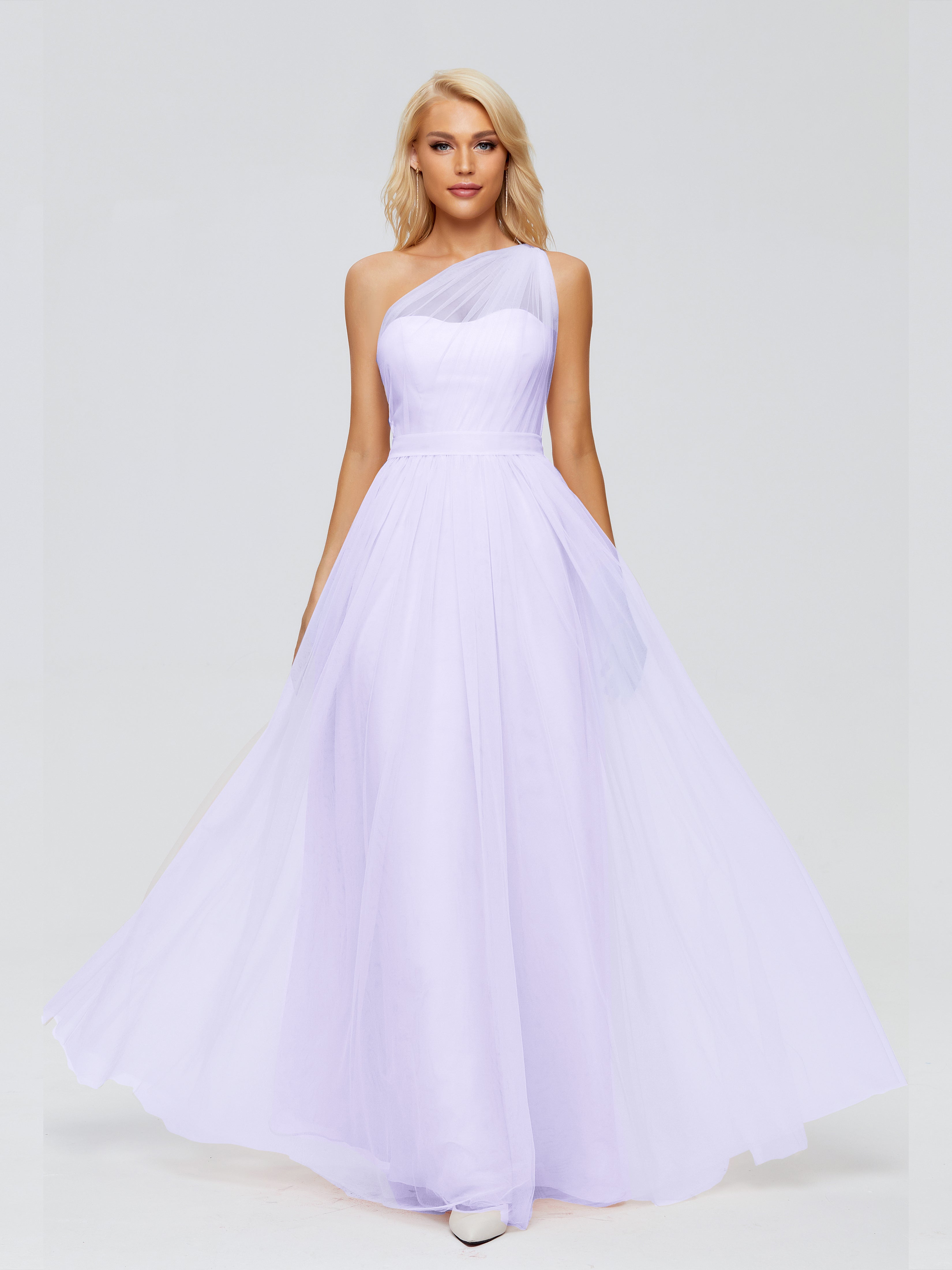 Robe De Demoiselle D Honneur Lilas Trapèze Seule-Épaule Ruban Mousseline Robes Demoiselle D'Honneur