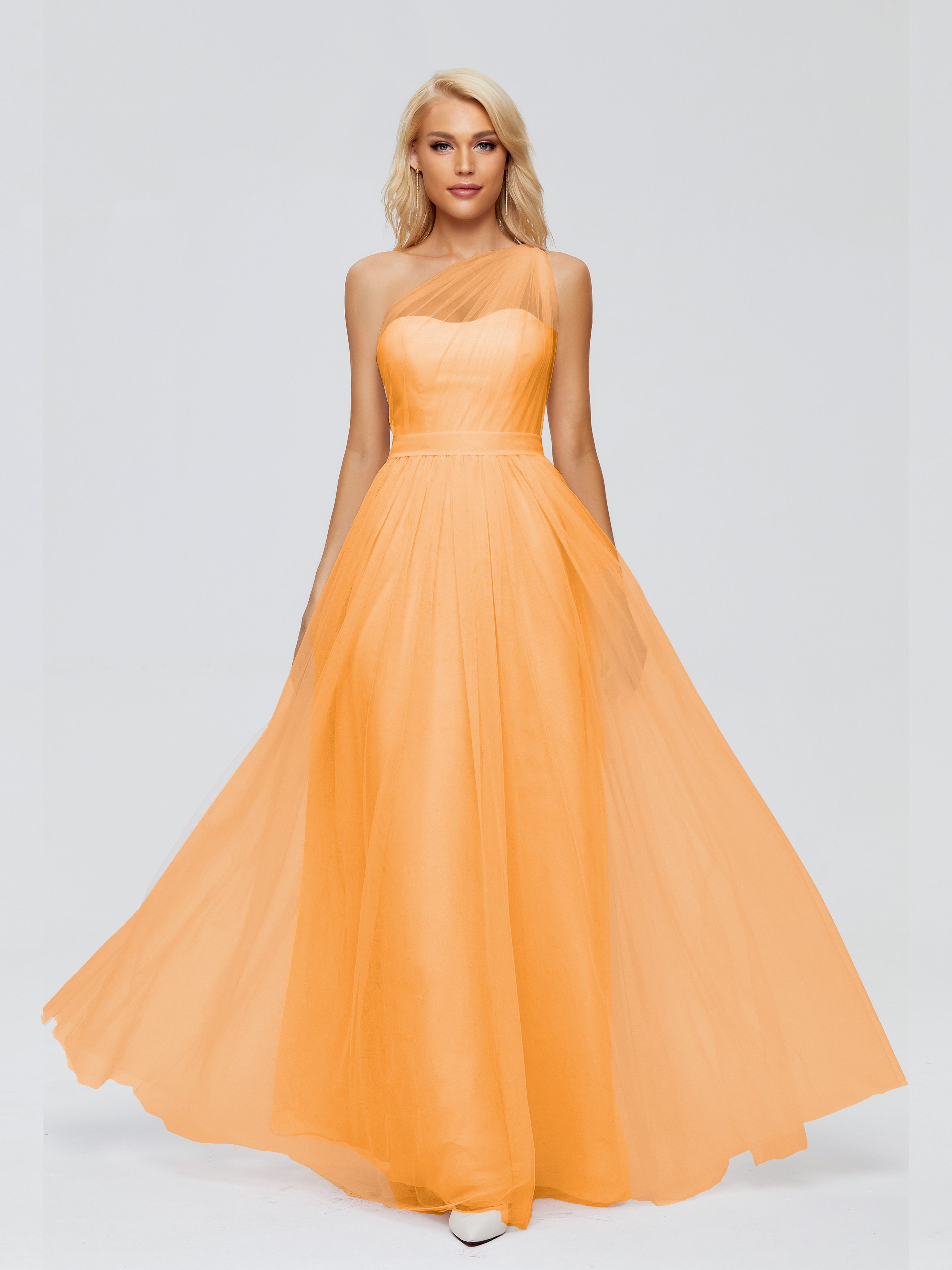 Robes De Demoiselle D'Honneur Mandarine A-ligne Seule-Épaule Ruban Mousseline Robes Demoiselle D'Honneur