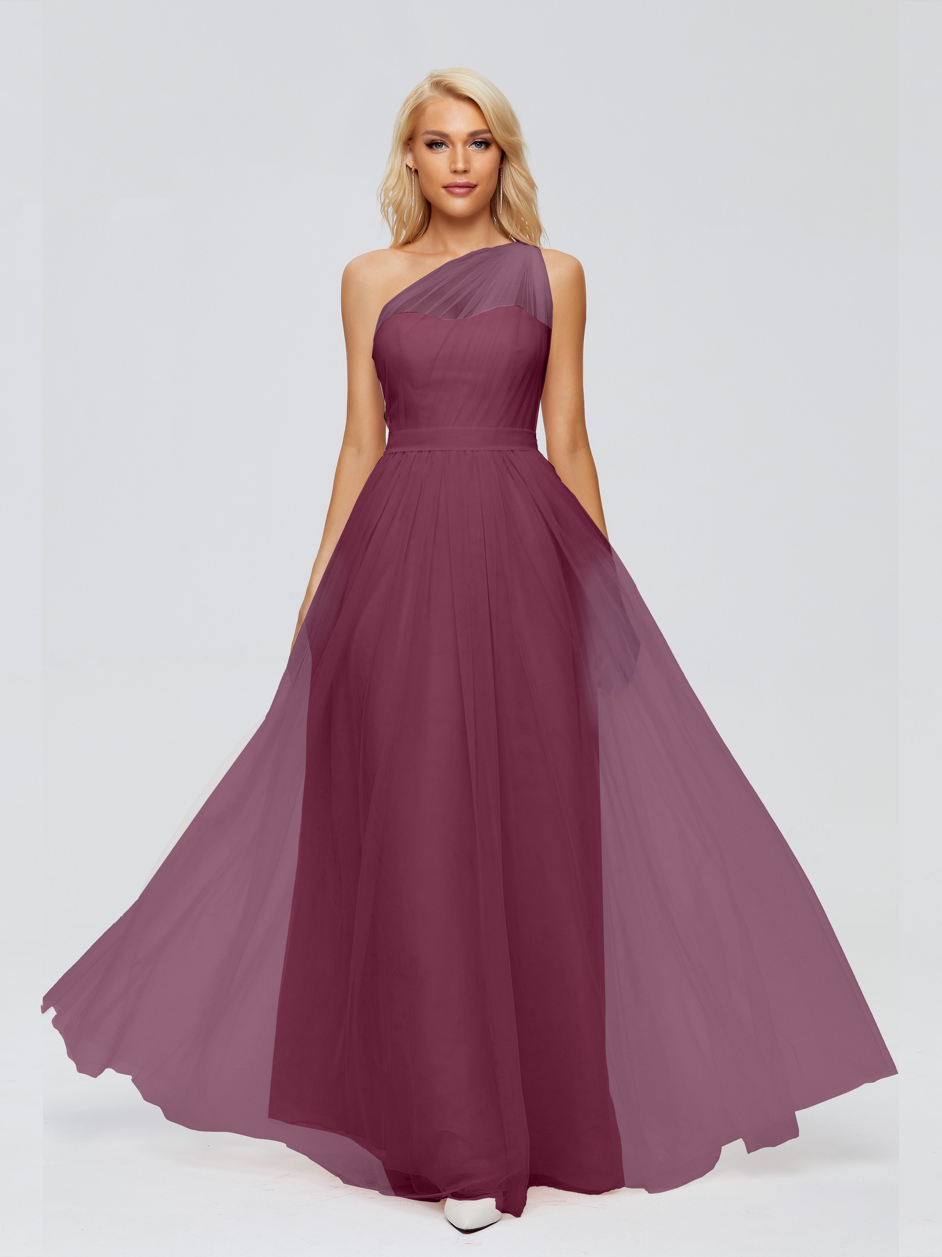 Robes De Demoiselle D'Honneur Mûre A-ligne Seule-Épaule Ruban Mousseline Robes Demoiselle D'Honneur