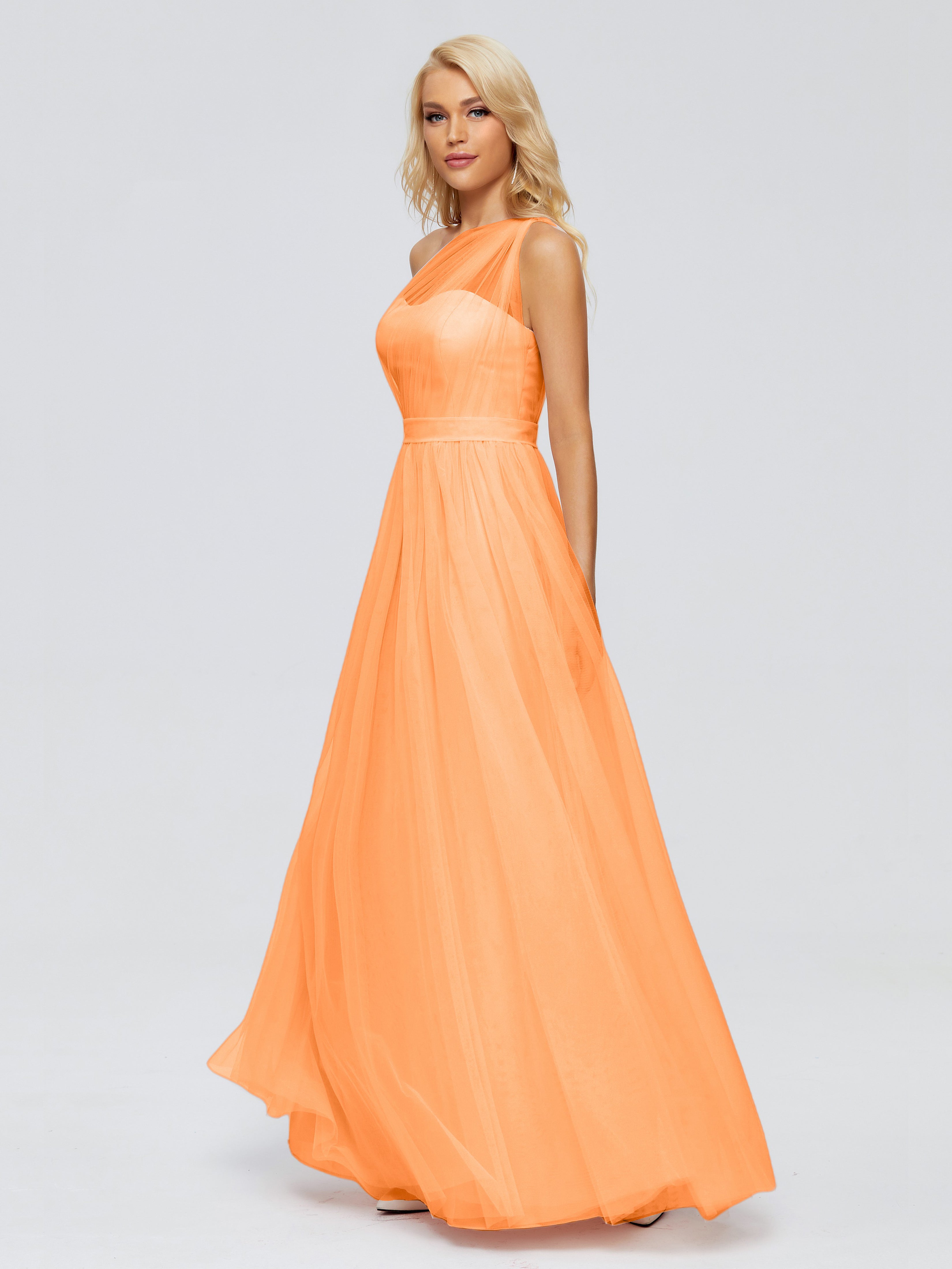 Robe Demoiselle D Honneur Orange Vif Trapèze Seule-Épaule Ruban Mousseline Robes Demoiselle D'Honneur