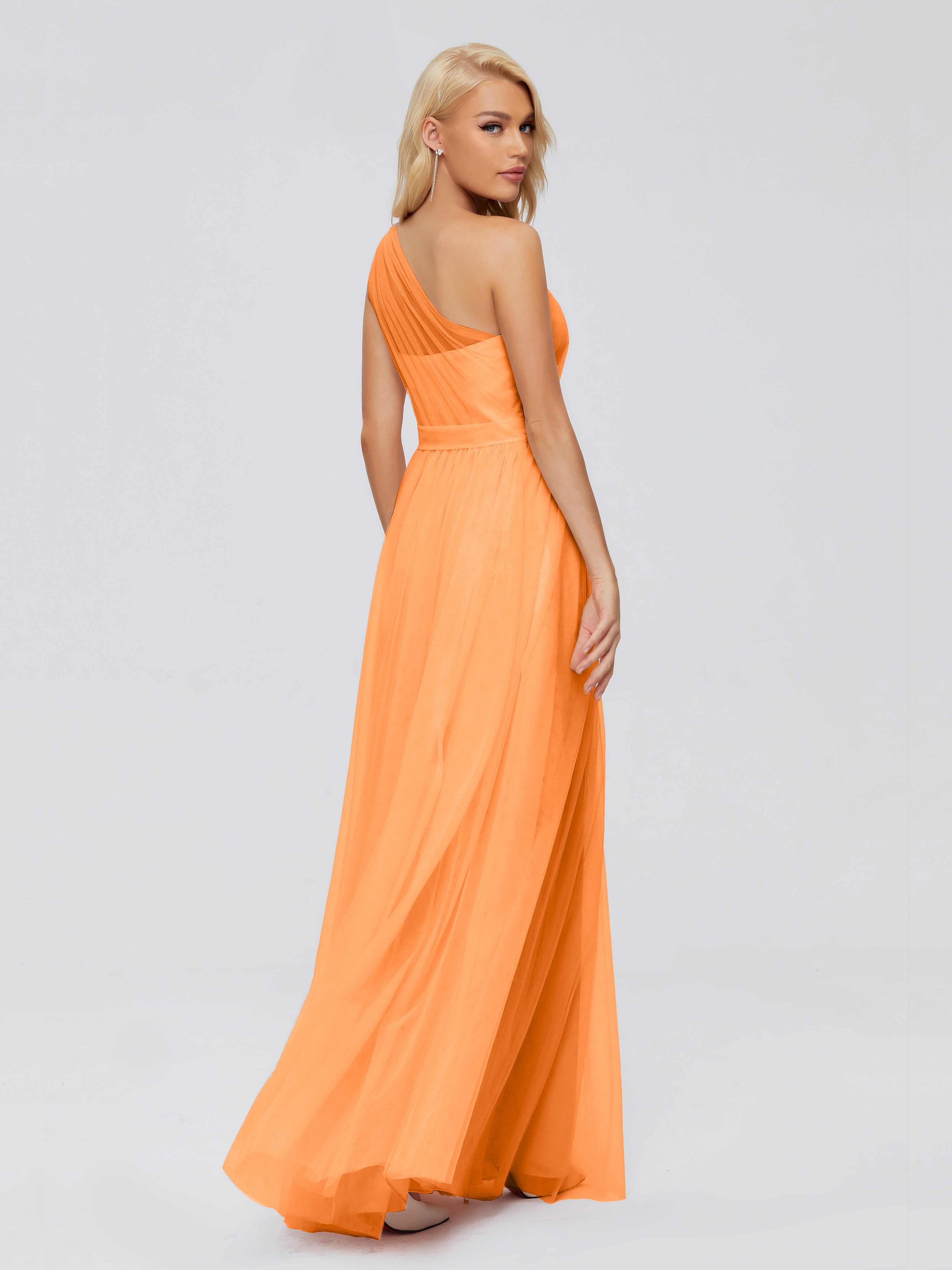Robe Demoiselle D Honneur Orange Vif Trapèze Seule-Épaule Ruban Mousseline Robes Demoiselle D'Honneur