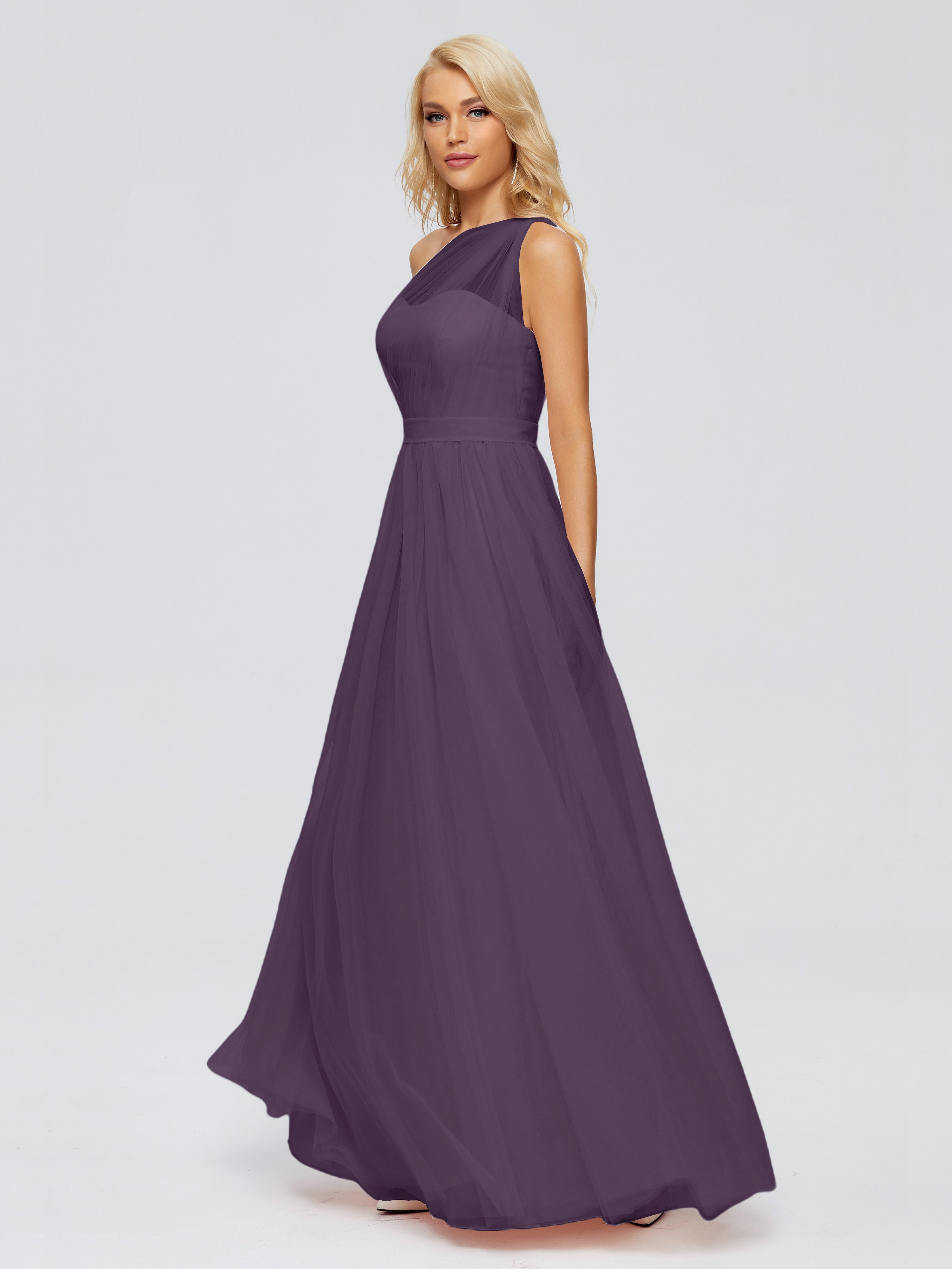 Robe De Demoiselle D'Honneur En Plum Trapèze Seule-Épaule Ruban Mousseline Robes Demoiselle D'Honneur