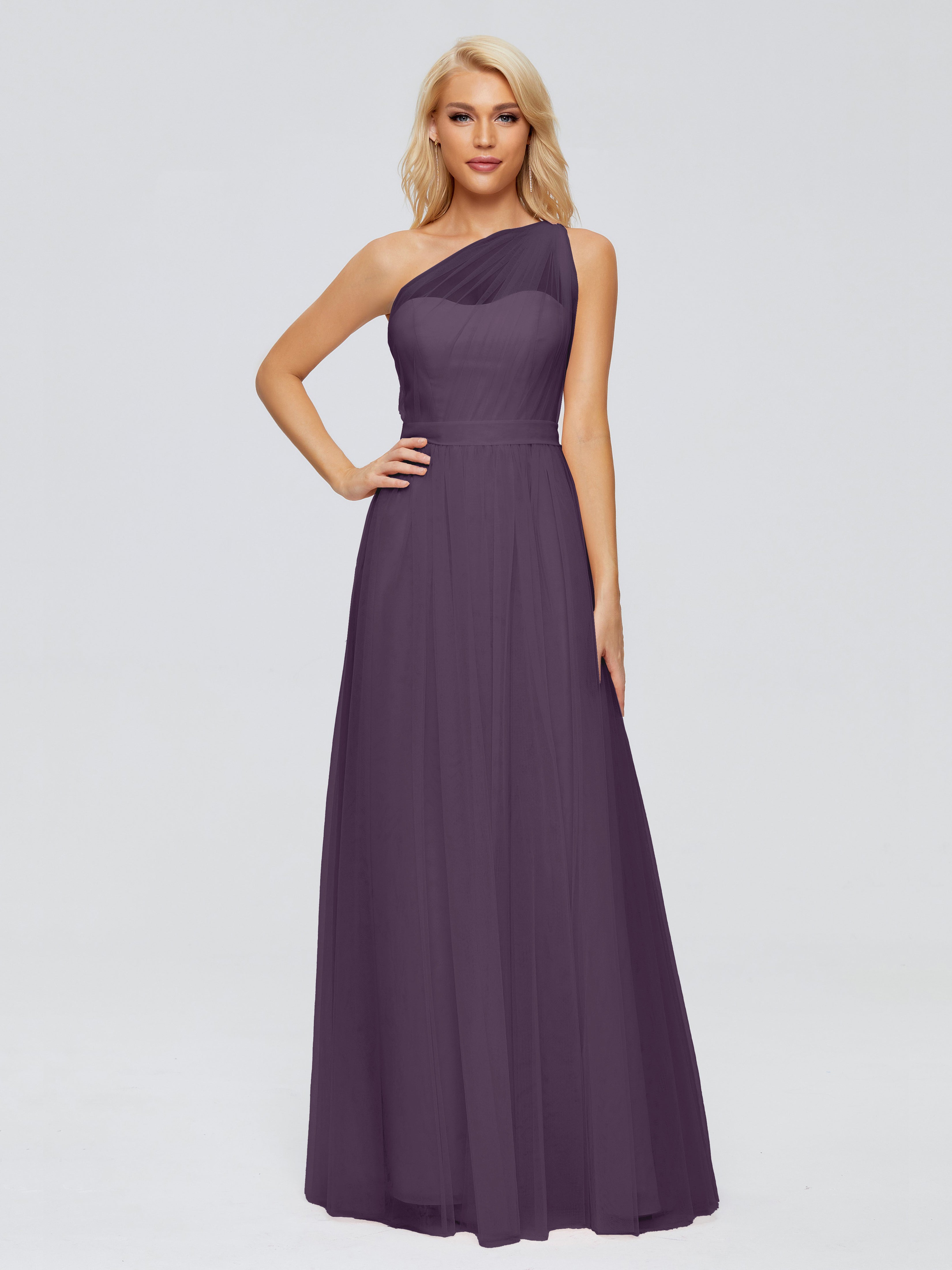 Robe De Demoiselle D'Honneur En Plum Trapèze Seule-Épaule Ruban Mousseline Robes Demoiselle D'Honneur