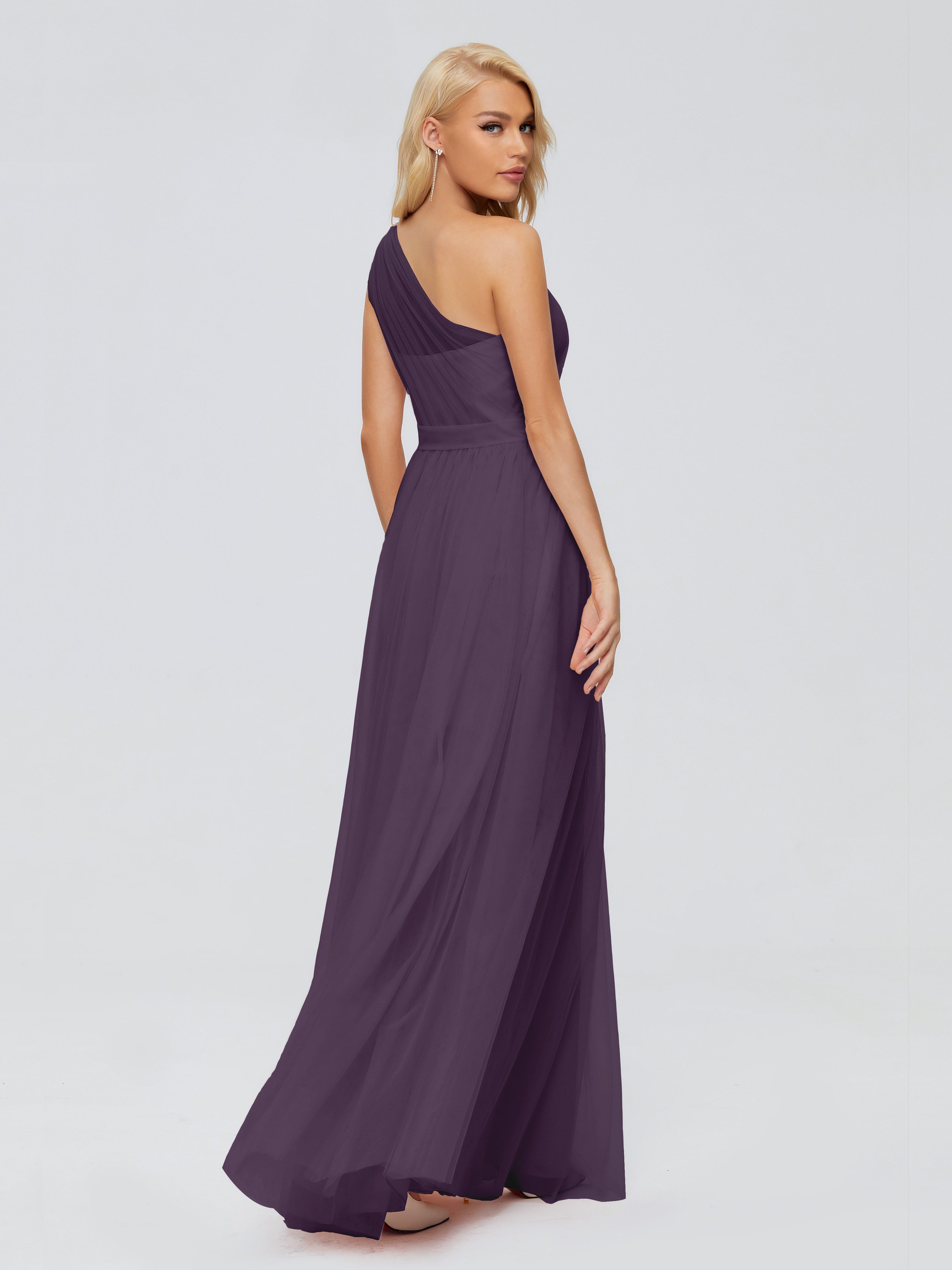 Robe De Demoiselle D'Honneur En Plum Trapèze Seule-Épaule Ruban Mousseline Robes Demoiselle D'Honneur
