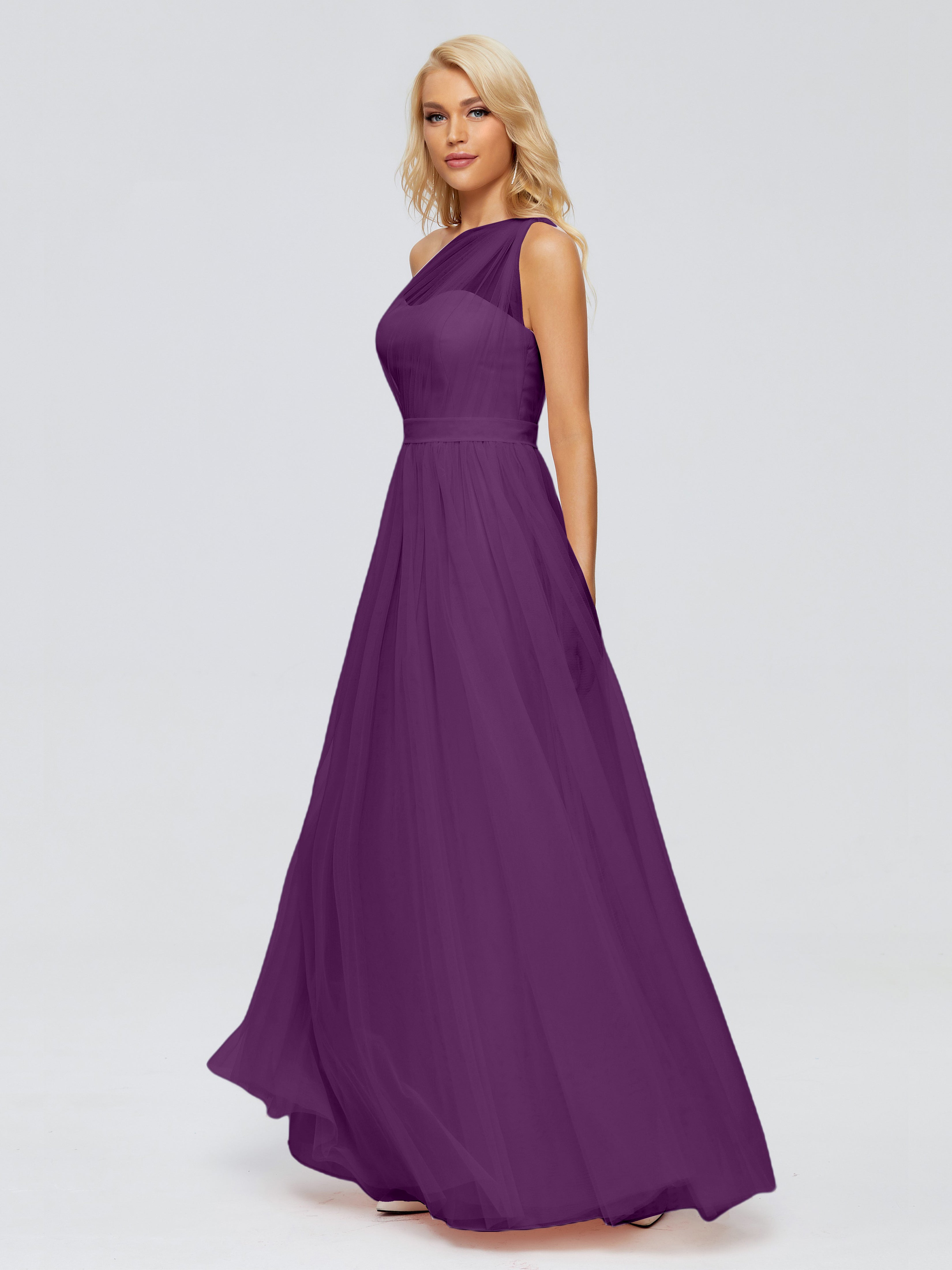 Robes De Demoiselle D'Honneur En Raisin A-ligne Seule-Épaule Ruban Mousseline Robes Demoiselle D'Honneur