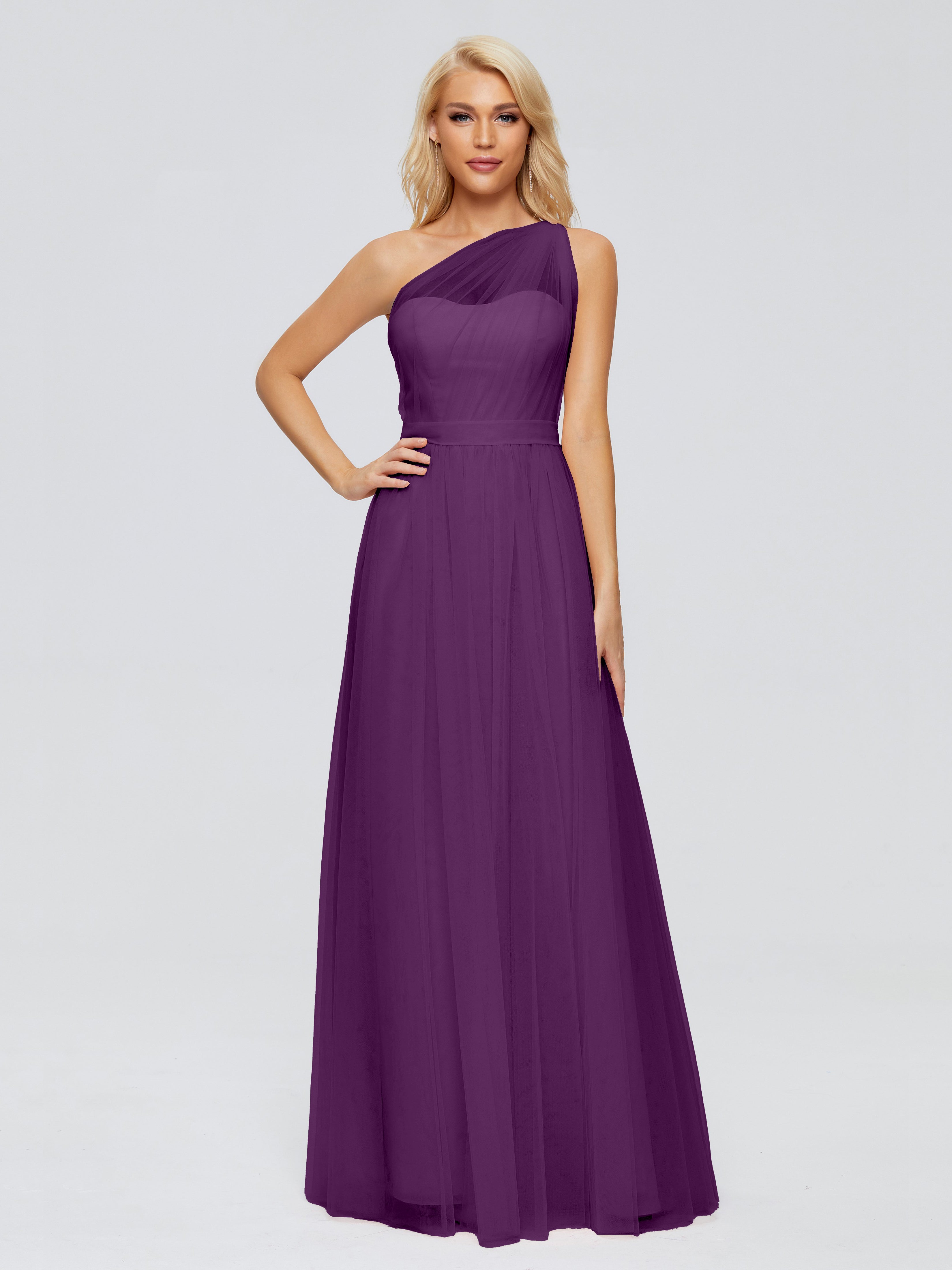 Robes De Demoiselle D'Honneur En Raisin A-ligne Seule-Épaule Ruban Mousseline Robes Demoiselle D'Honneur
