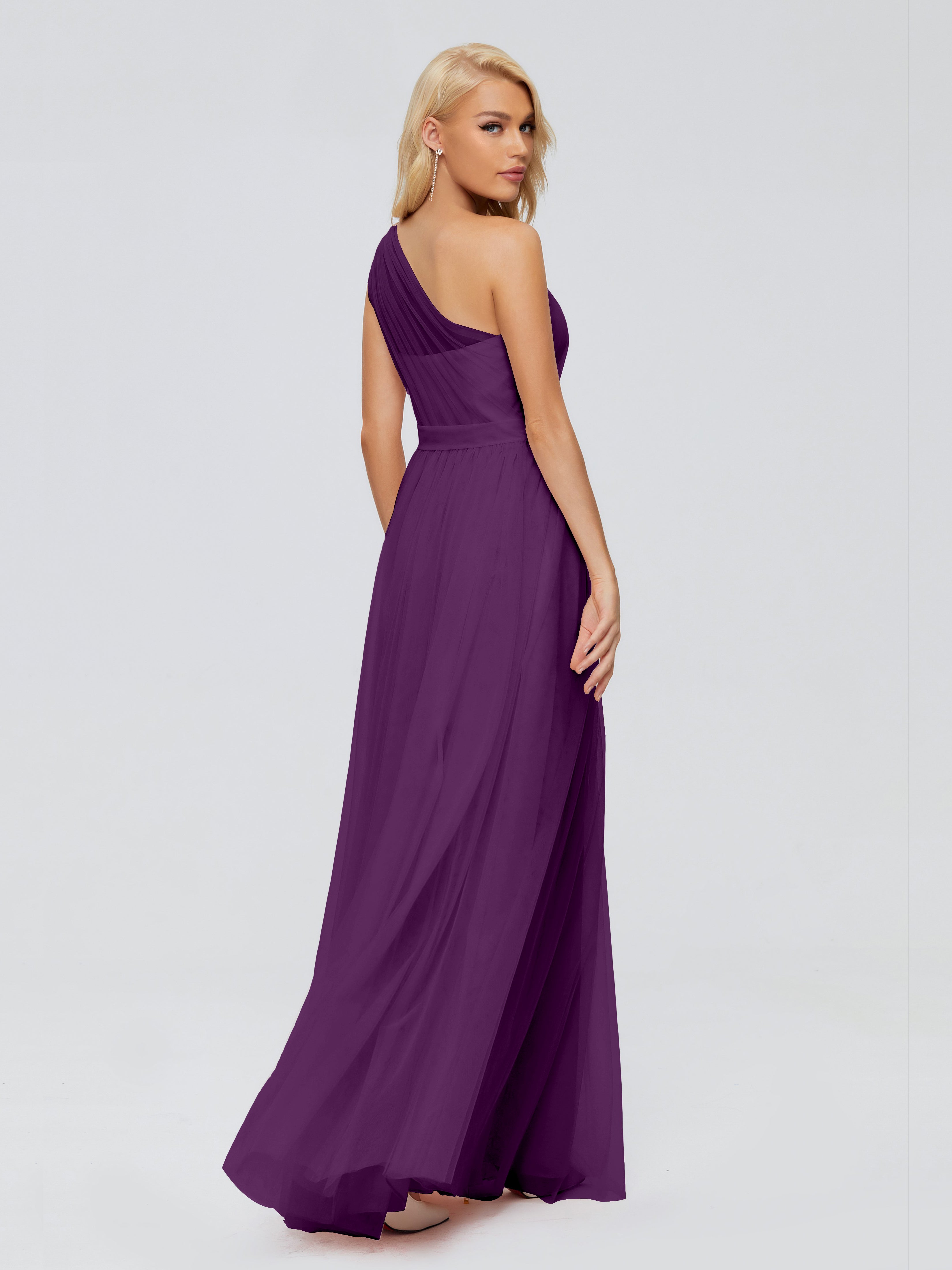 Robes De Demoiselle D'Honneur En Raisin A-ligne Seule-Épaule Ruban Mousseline Robes Demoiselle D'Honneur