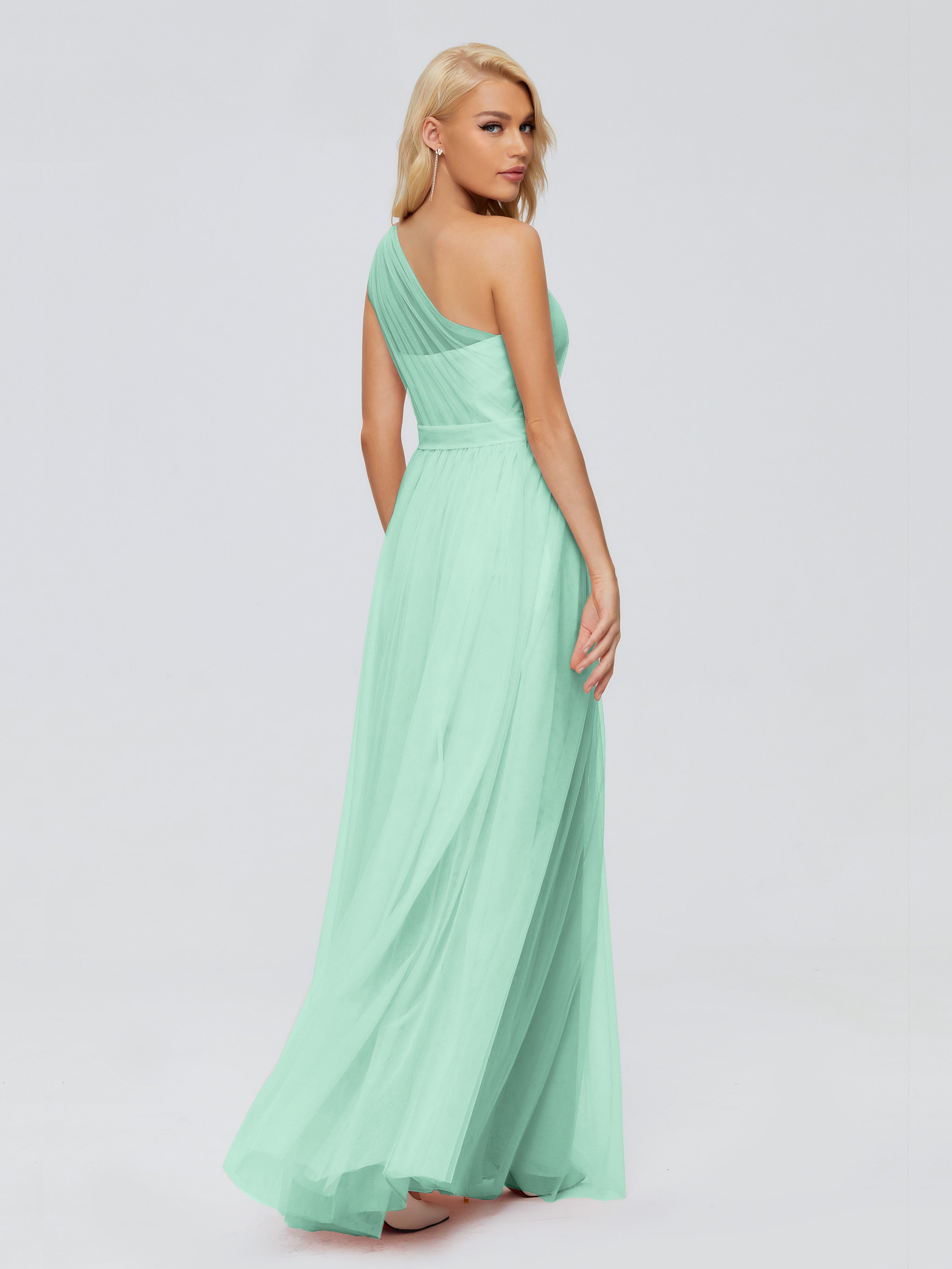 Robe Vert Menthe Demoiselle D Honneur A-ligne Seule-Épaule Ruban Mousseline Robes Demoiselle D'Honneur