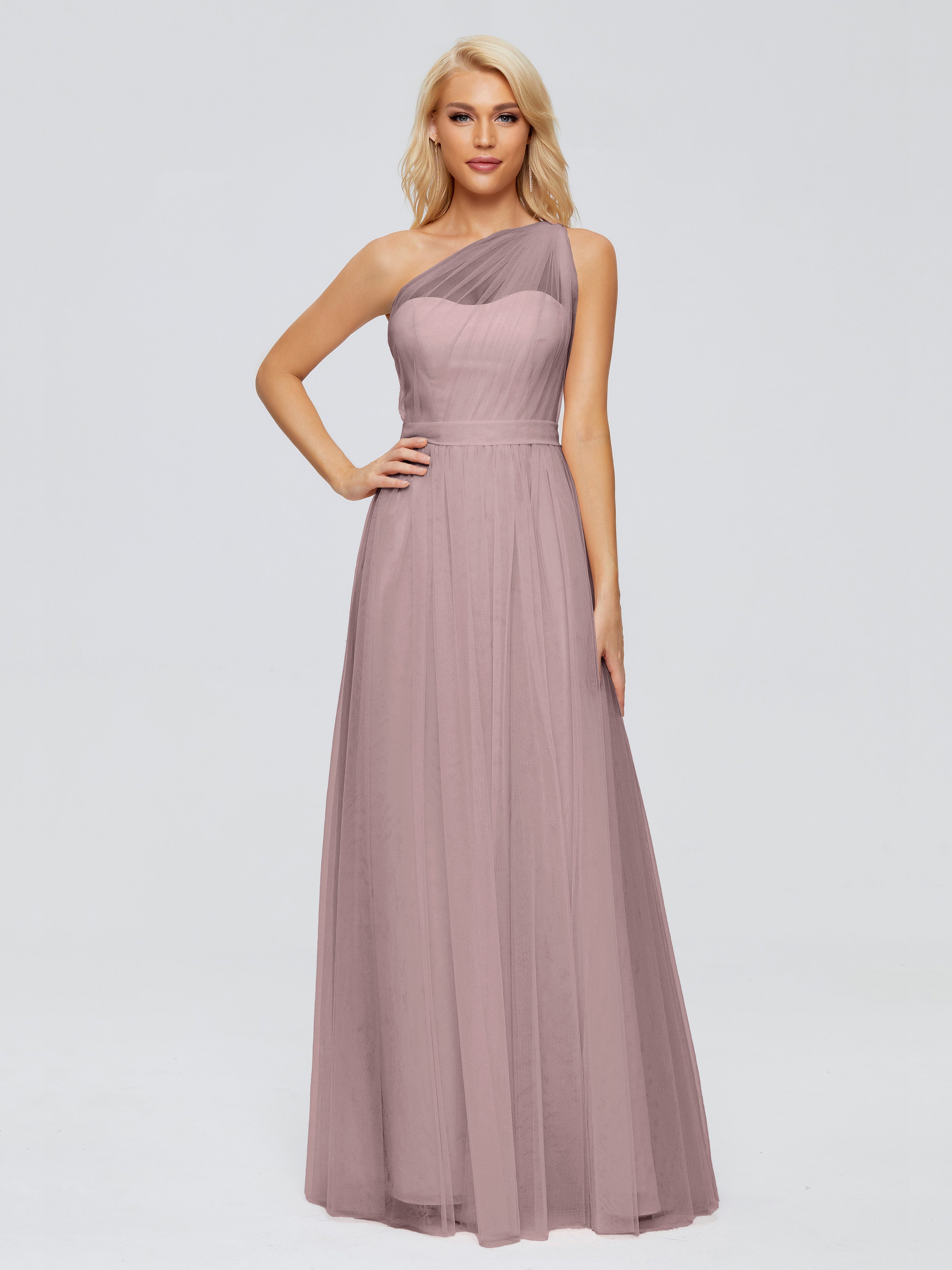 Robes De Demoiselle D'Honneur Vintage Mauve A-ligne Seule-Épaule Ruban Mousseline Robes Demoiselle D'Honneur