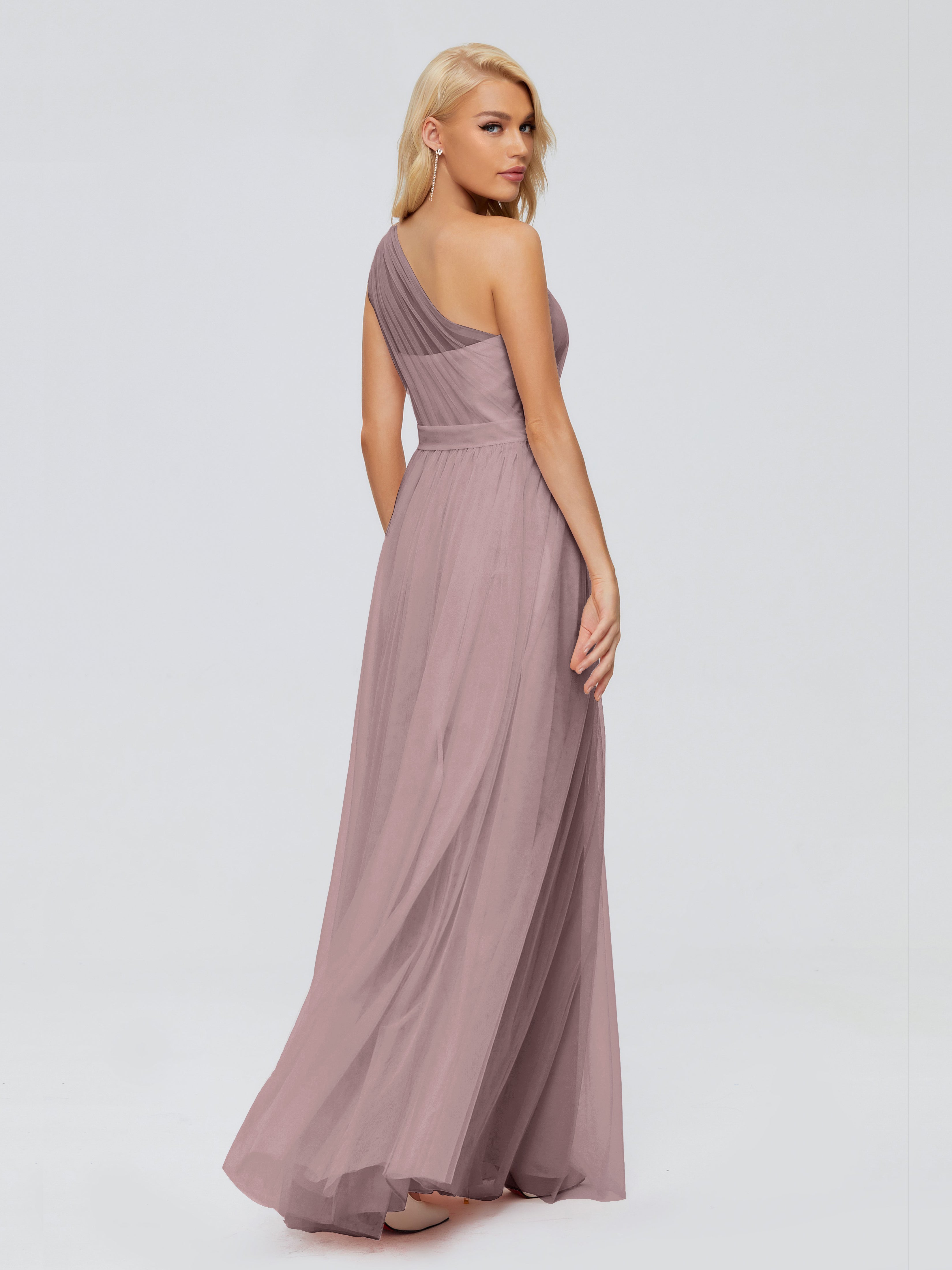 Robes De Demoiselle D'Honneur Vintage Mauve A-ligne Seule-Épaule Ruban Mousseline Robes Demoiselle D'Honneur