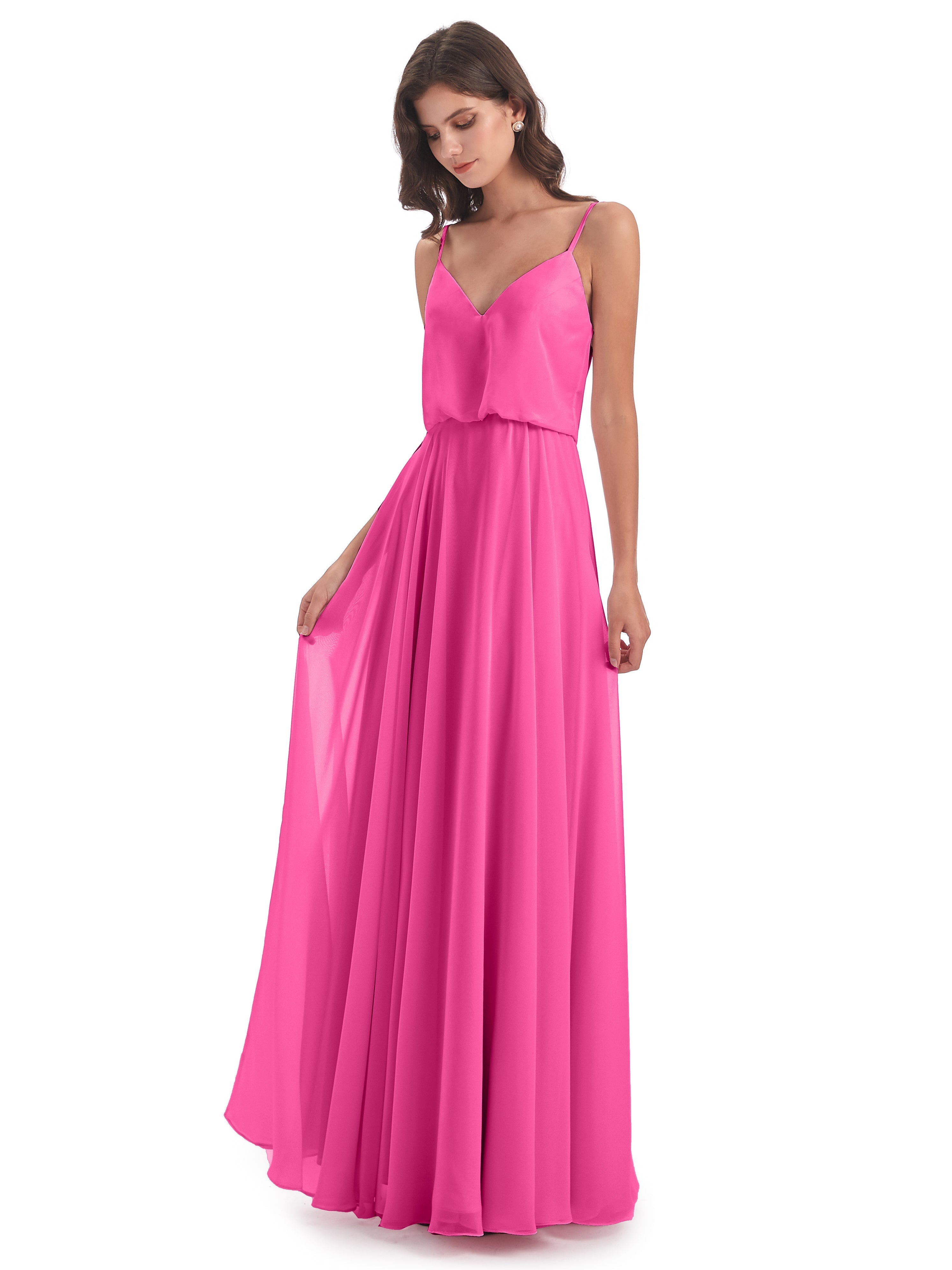 Robe Demoiselle D Honneur Azalée Bretelles Spaghetti Mousseline Longue Robes Demoiselle D'Honneur