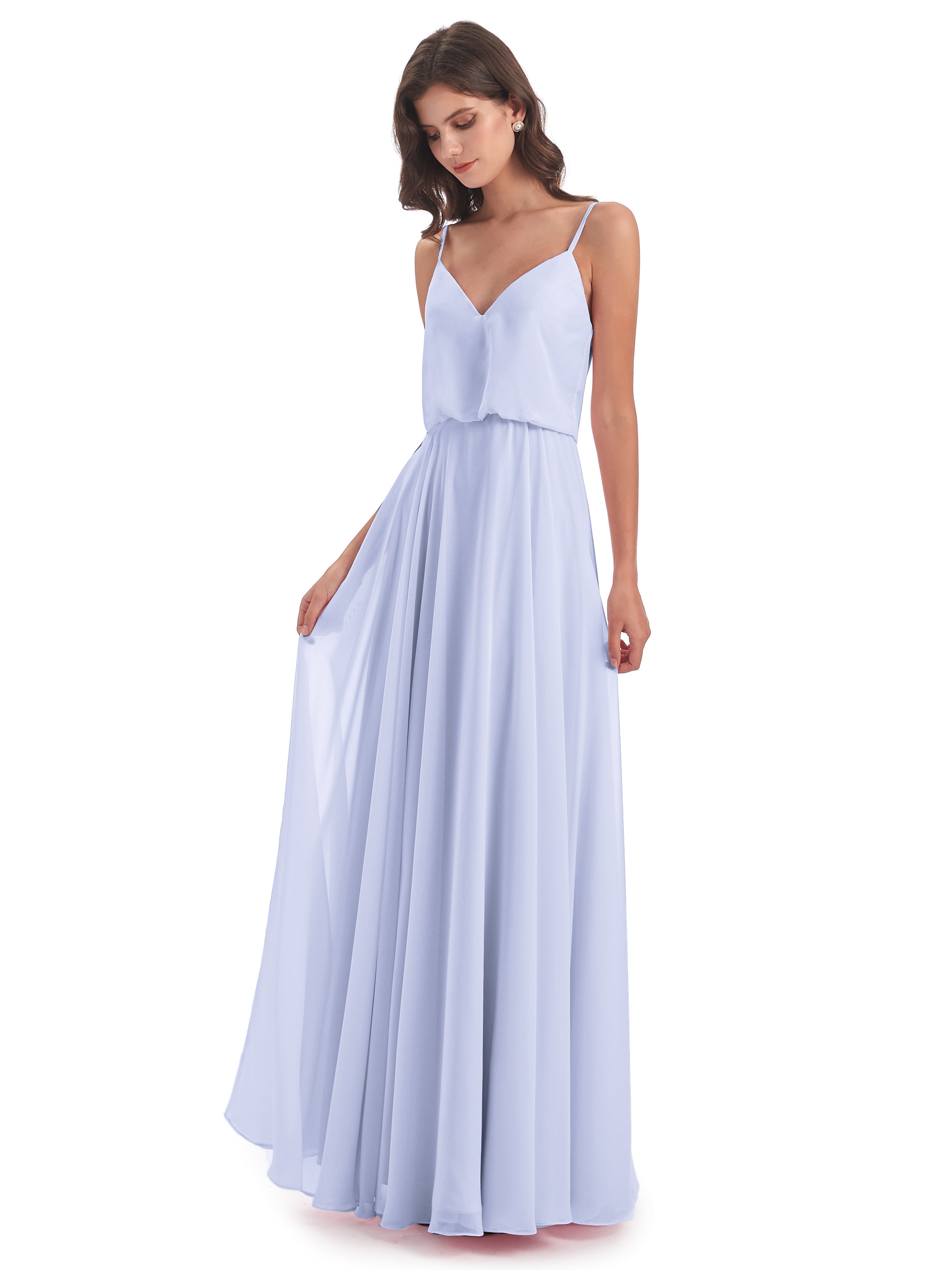 Robe Demoiselle D Honneur Couleur Lavande Bretelles Spaghetti Mousseline Longue Robes Demoiselle D'Honneur