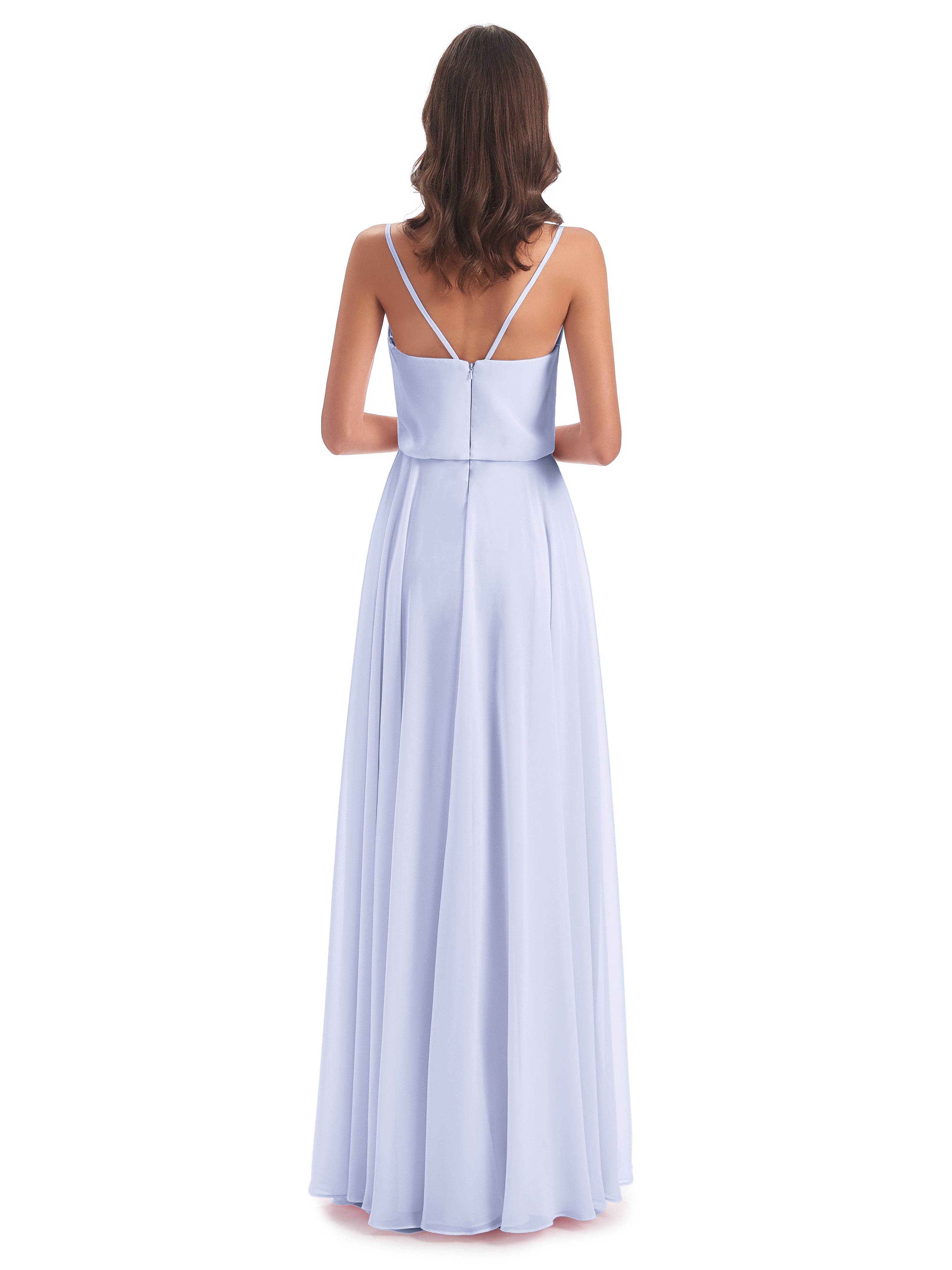 Robe Demoiselle D Honneur Couleur Lavande Bretelles Spaghetti Mousseline Longue Robes Demoiselle D'Honneur