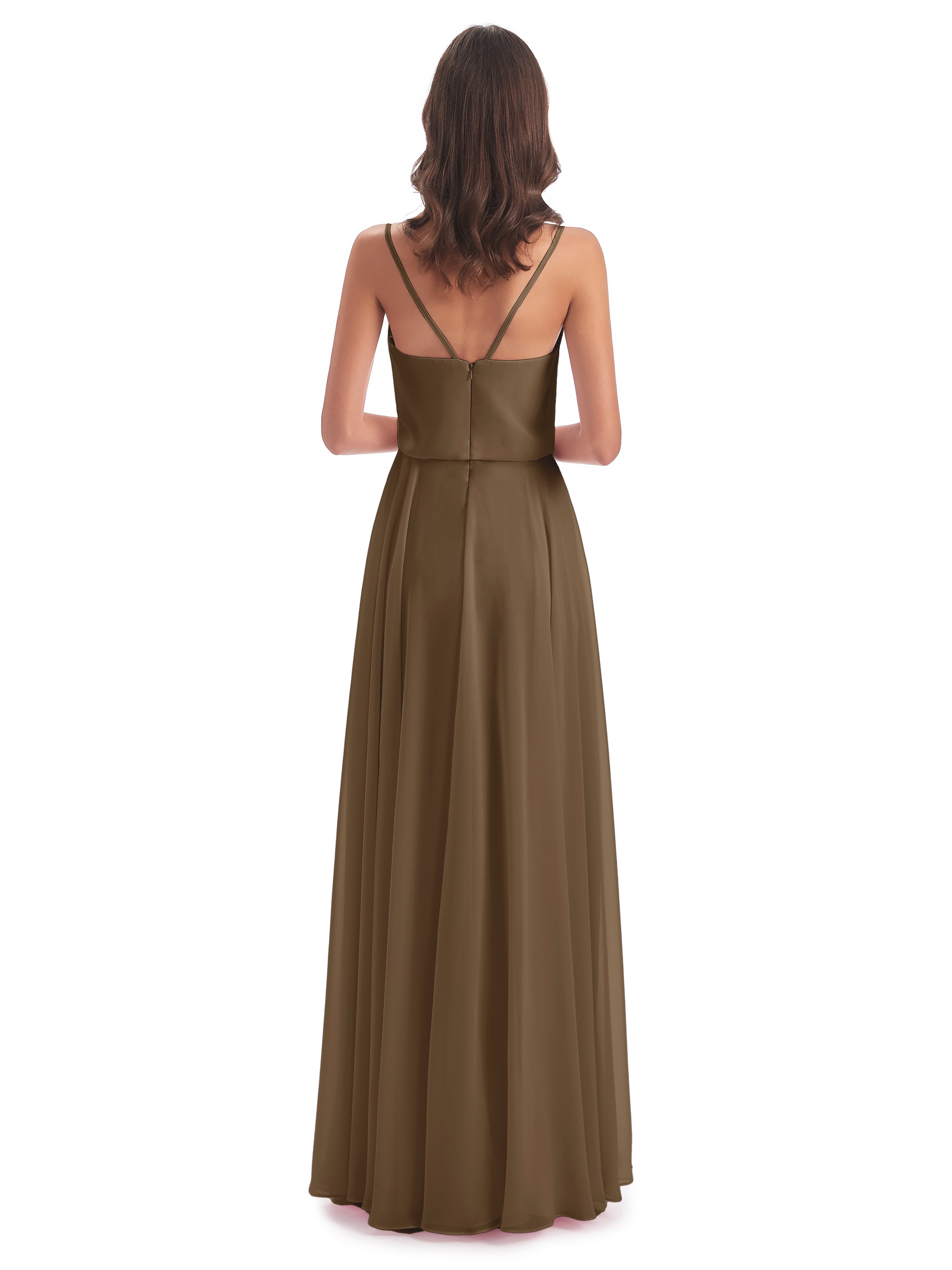 Robe Demoiselle D Honneur Moka Bretelles Spaghetti Mousseline Longue Robes Demoiselle D'Honneur