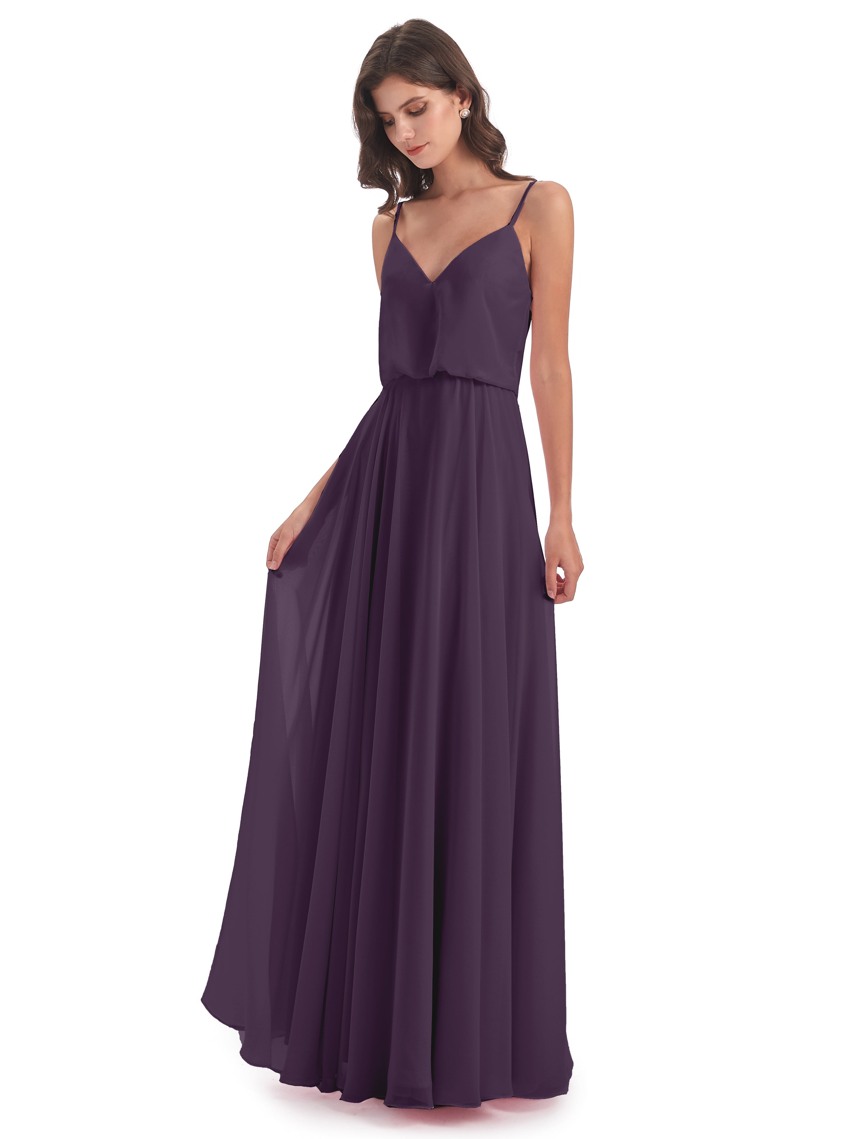 Robe De Demoiselle D'Honneur En Plum Bretelles Spaghetti Mousseline Longue Robes Demoiselle D'Honneur