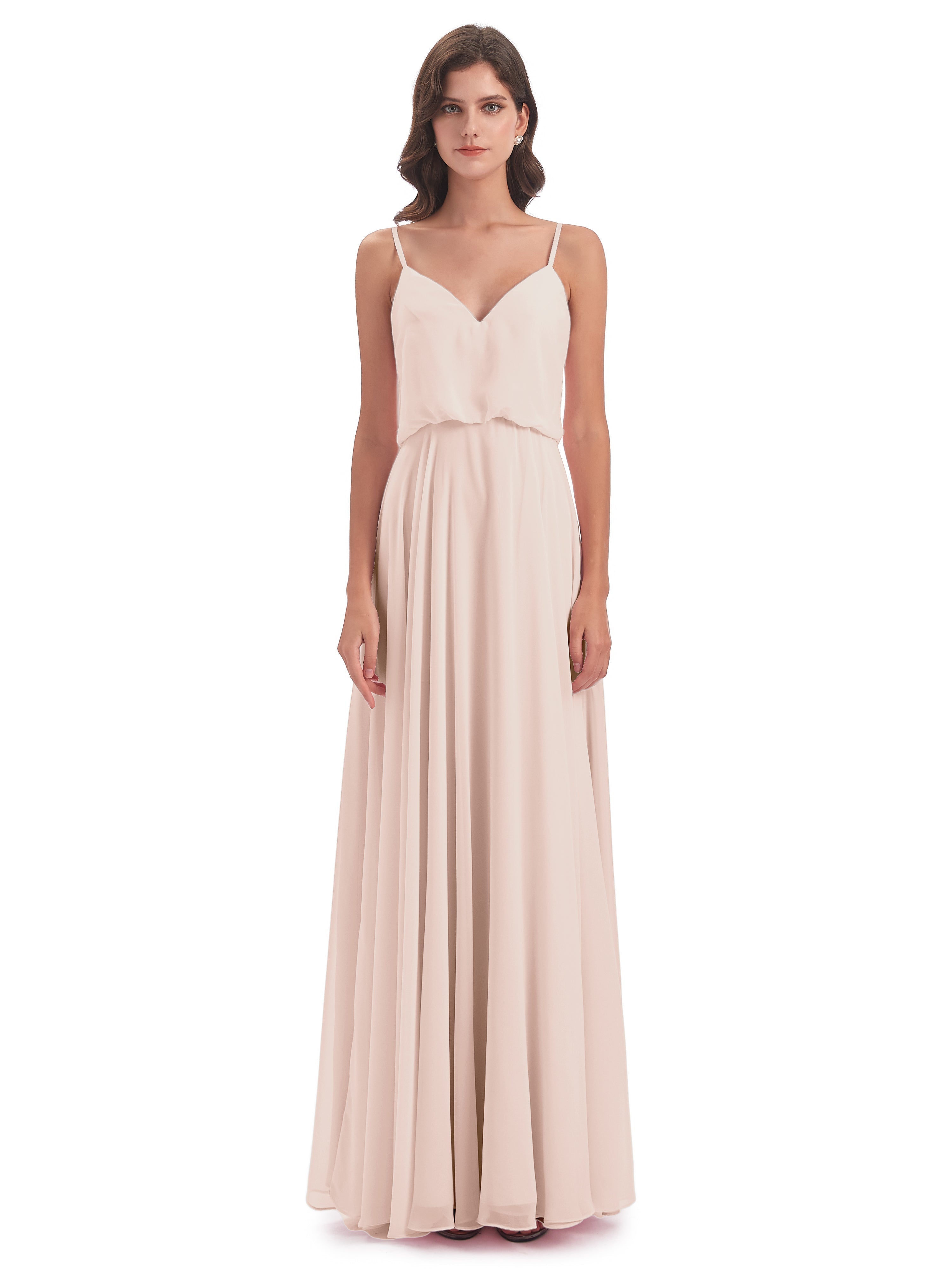 Robe De Demoiselle D'Honneur En Perles Bretelles Spaghetti Mousseline Longue Robes Demoiselle D'Honneur