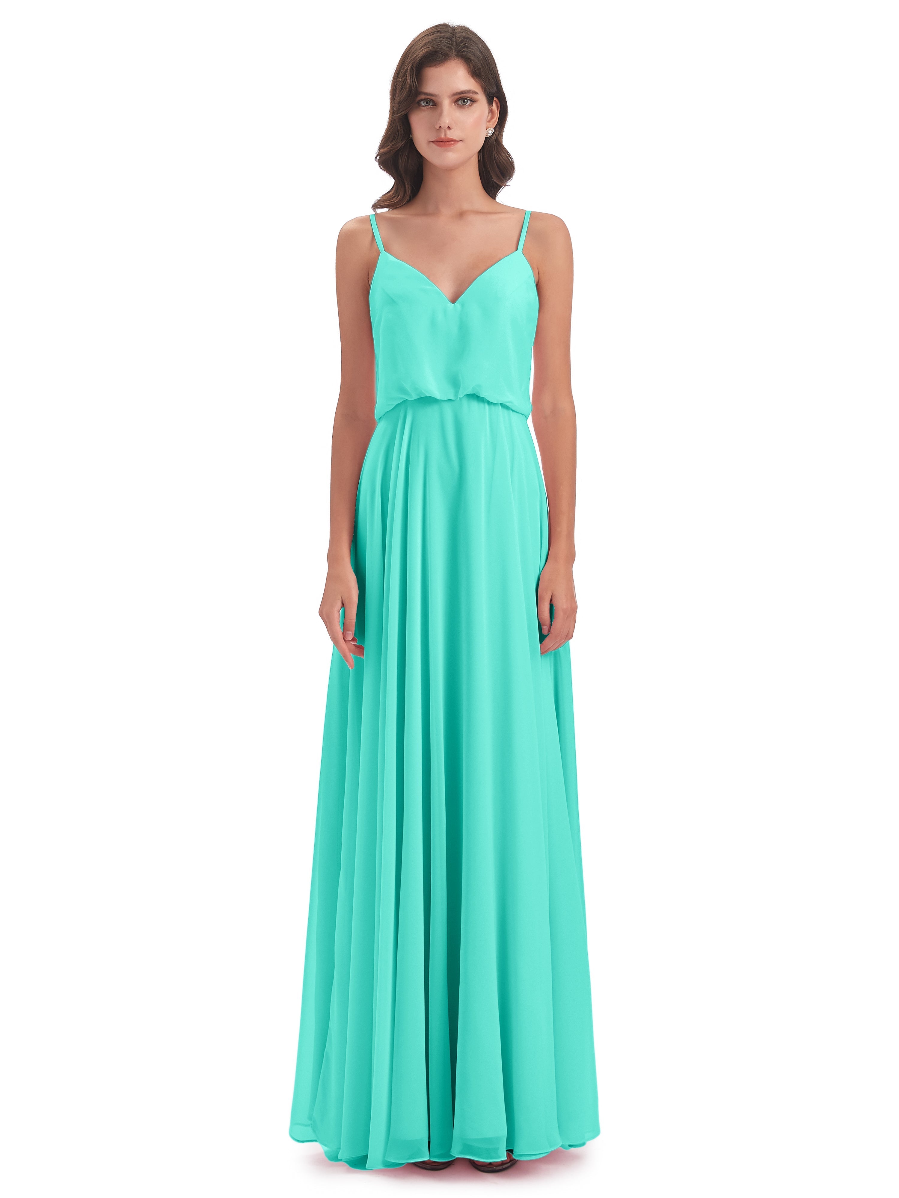 Robes De Demoiselle D'Honneur Spa Bretelles Spaghetti Mousseline Longue Robes Demoiselle D'Honneur