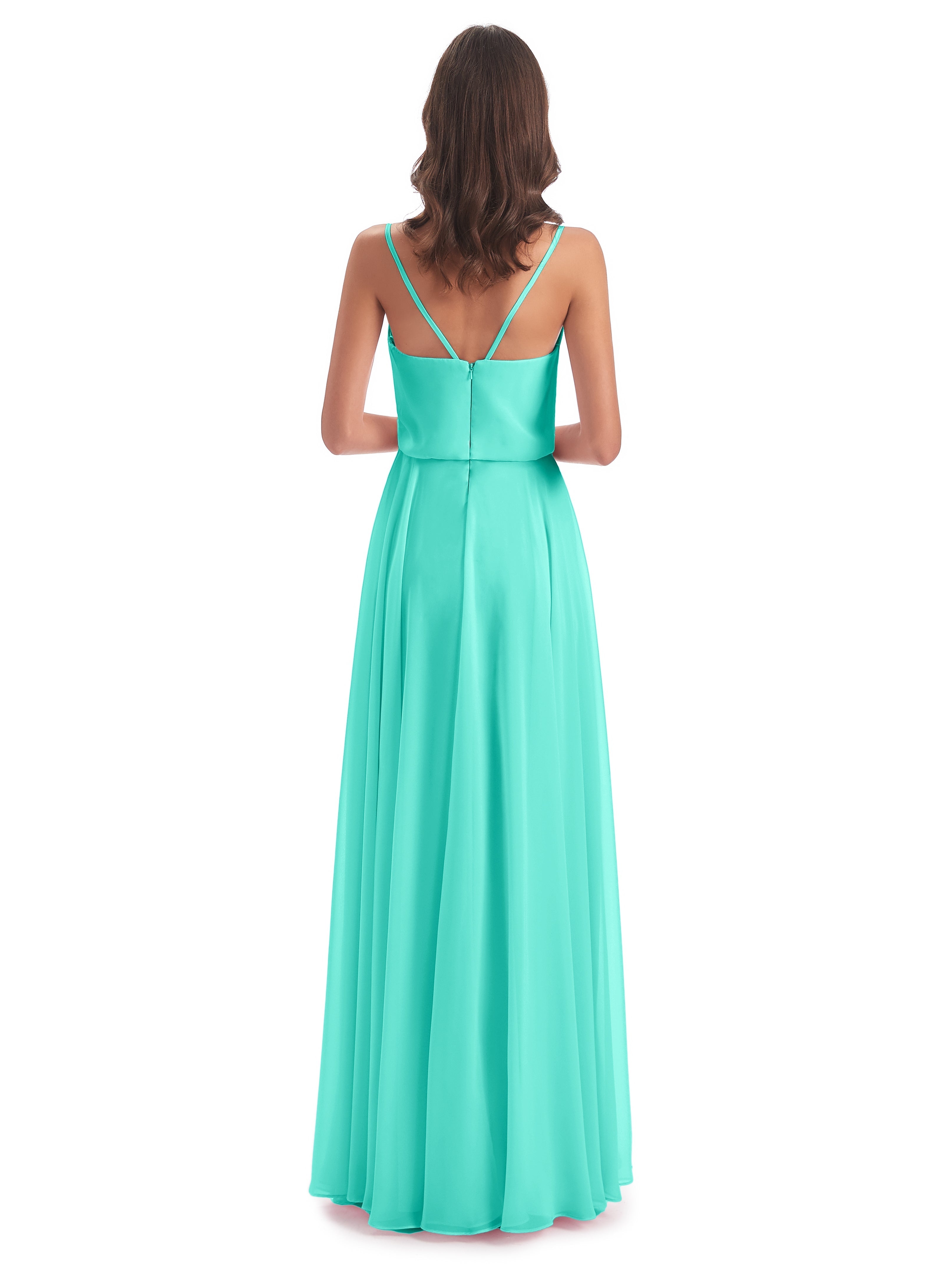 Robes De Demoiselle D'Honneur Spa Bretelles Spaghetti Mousseline Longue Robes Demoiselle D'Honneur