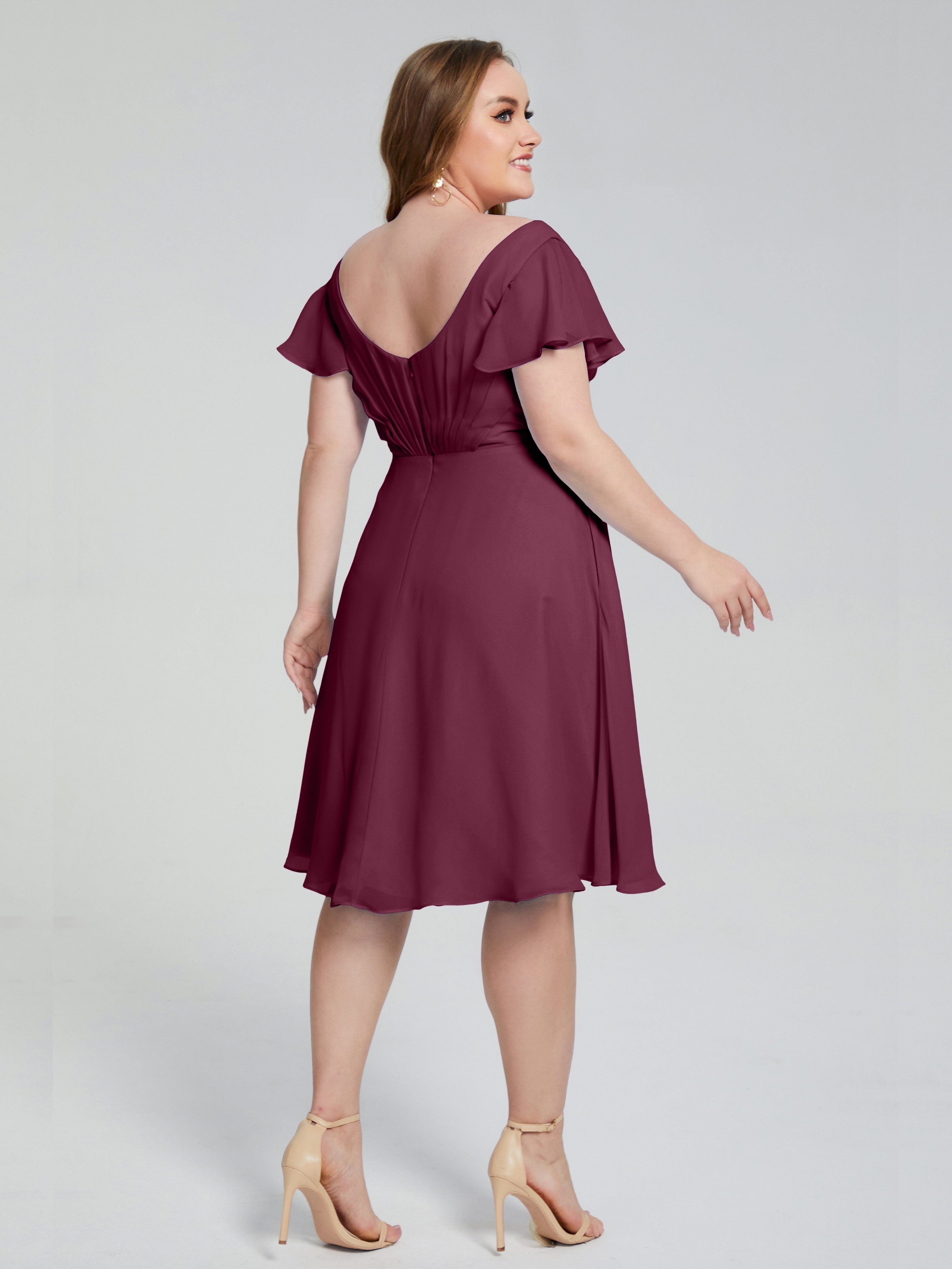 Robes De Demoiselle D'Honneur Mûre Longueur Genou Manches Courtes Mousseline Robes Demoiselle D'Honneur Grande Taille