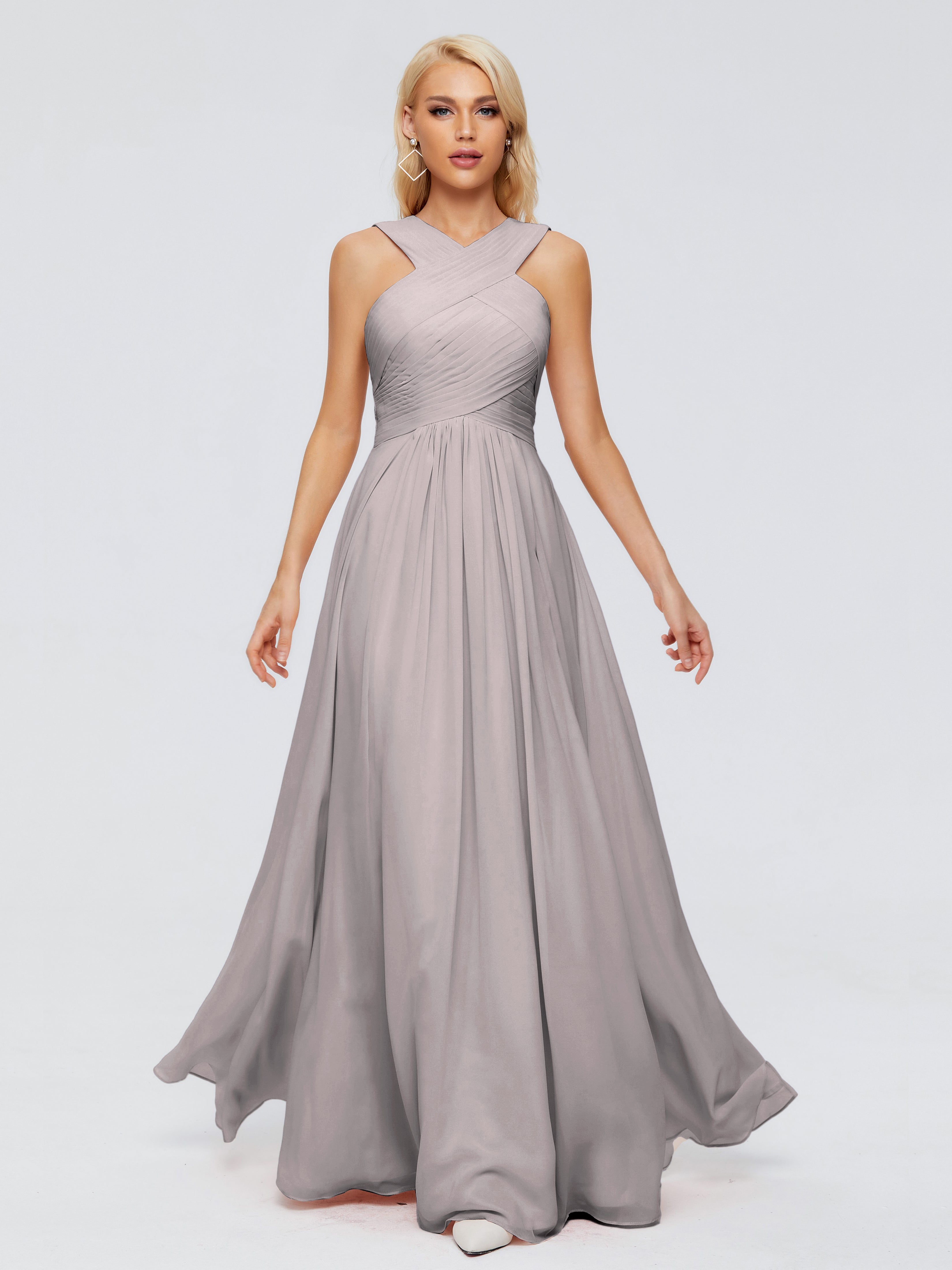 Robe Argentée Demoiselle D Honneur Trapèze Bretelle Mousseline Robes Demoiselle D'Honneur