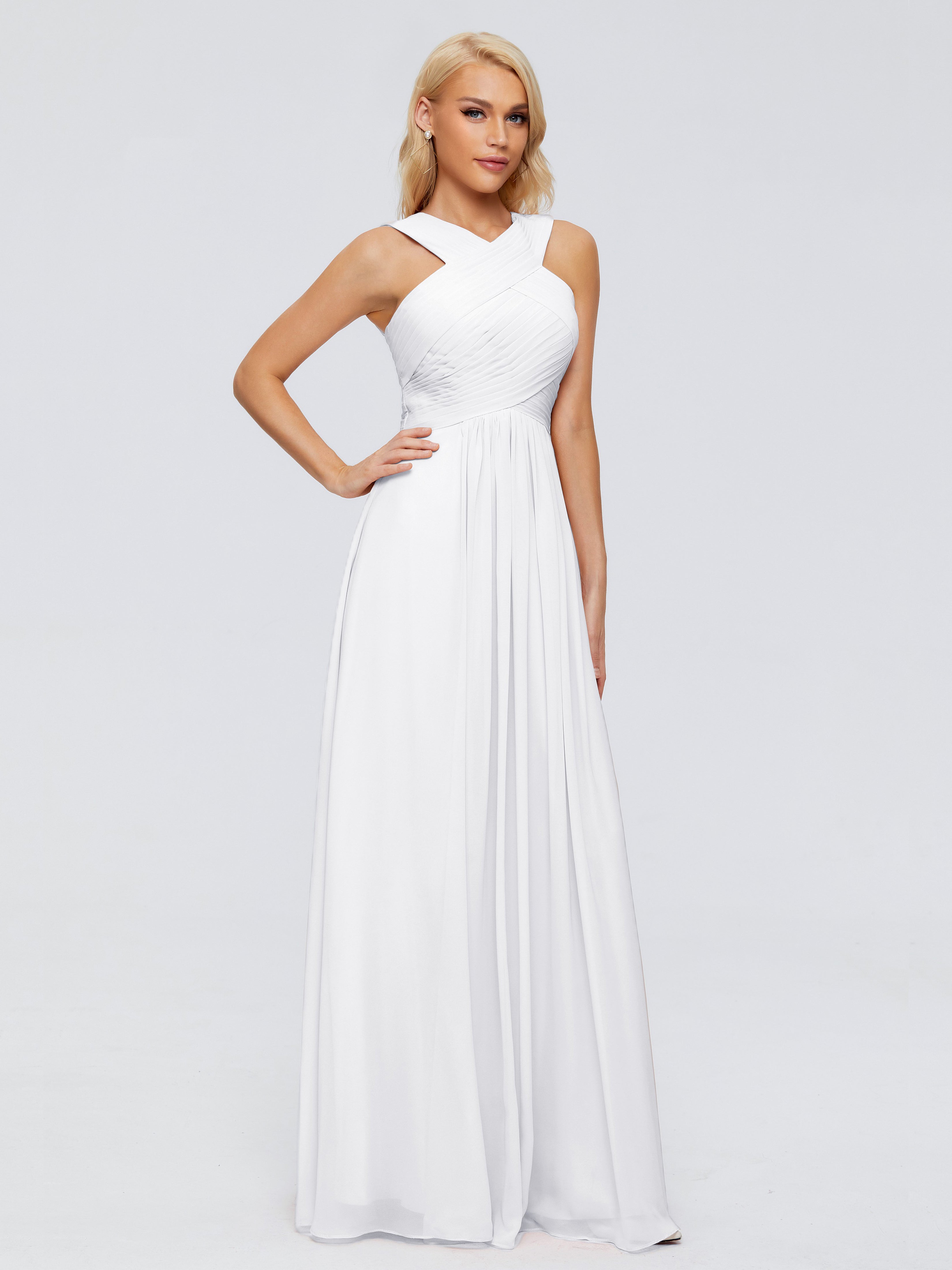 Robe Blanche Demoiselle D Honneur Femme Trapèze Bretelle Mousseline Robes Demoiselle D'Honneur