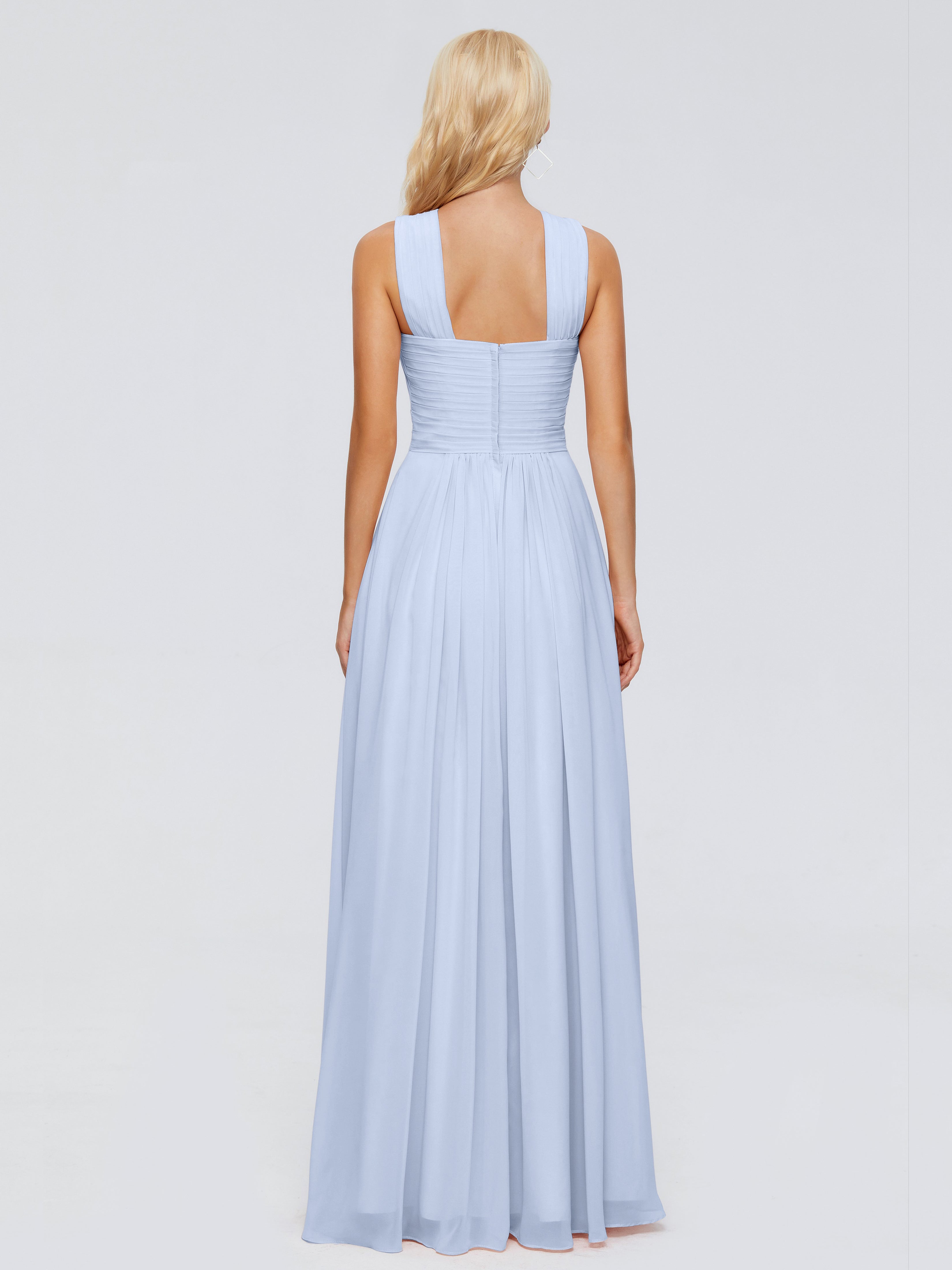 Robe Bleu Ciel Demoiselle D Honneur Trapèze Bretelle Mousseline Robes Demoiselle D'Honneur