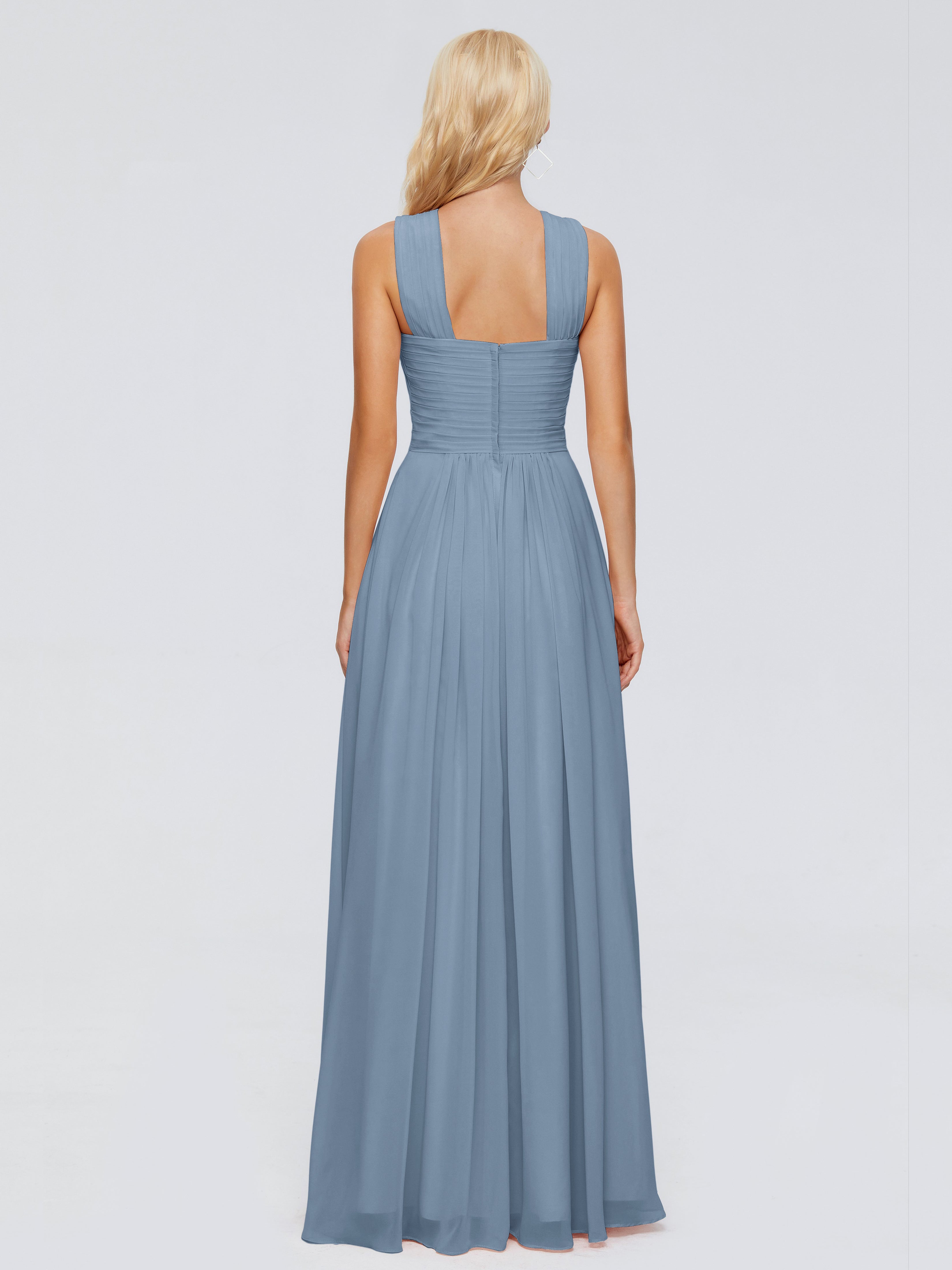 Robes De Demoiselle D'Honneur Bleu De Schiste Trapèze Bretelle Mousseline Robes Demoiselle D'Honneur