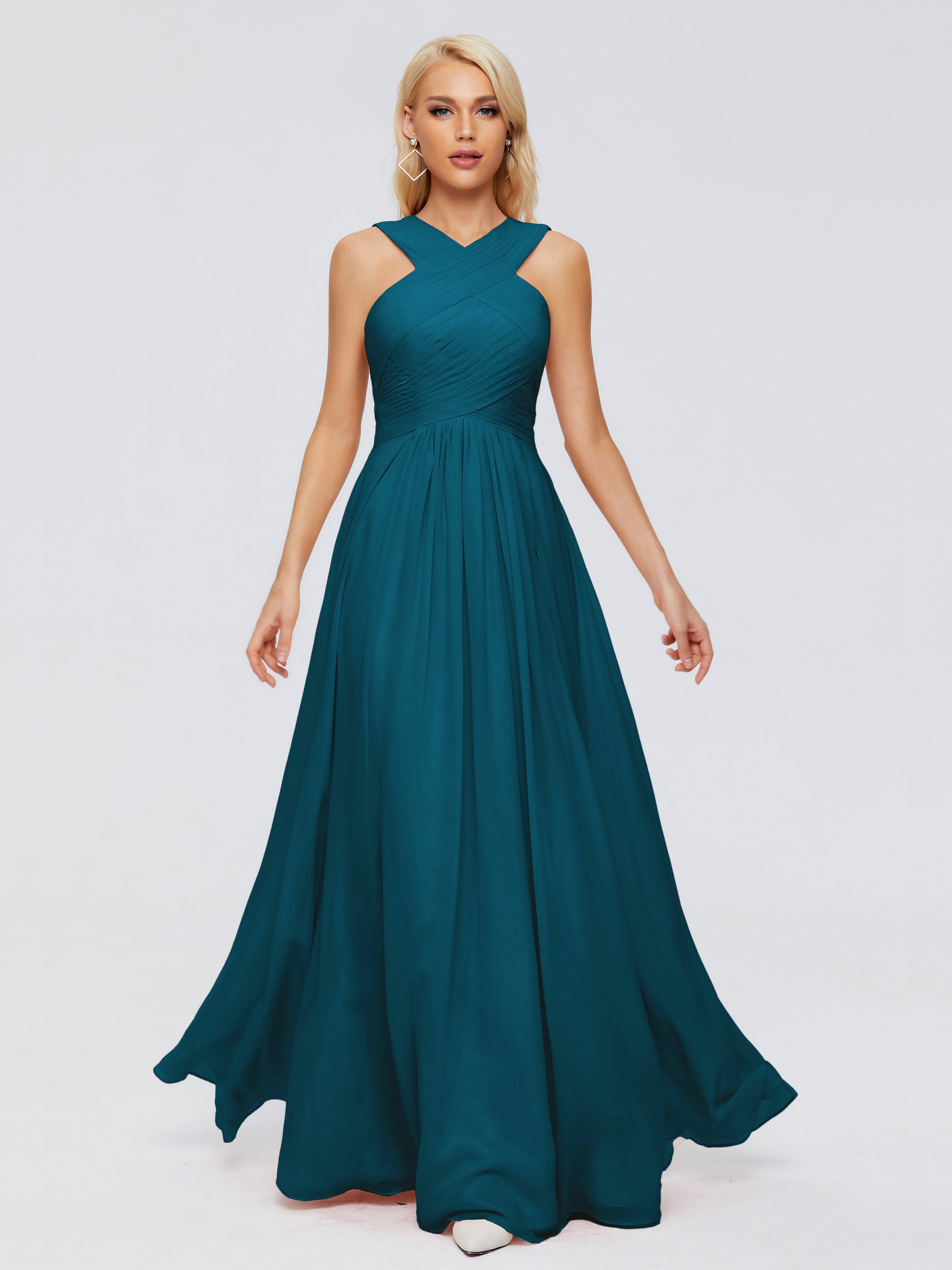 Robes De Demoiselle D'Honneur Bleu Encre Trapèze Bretelle Mousseline Robes Demoiselle D'Honneur