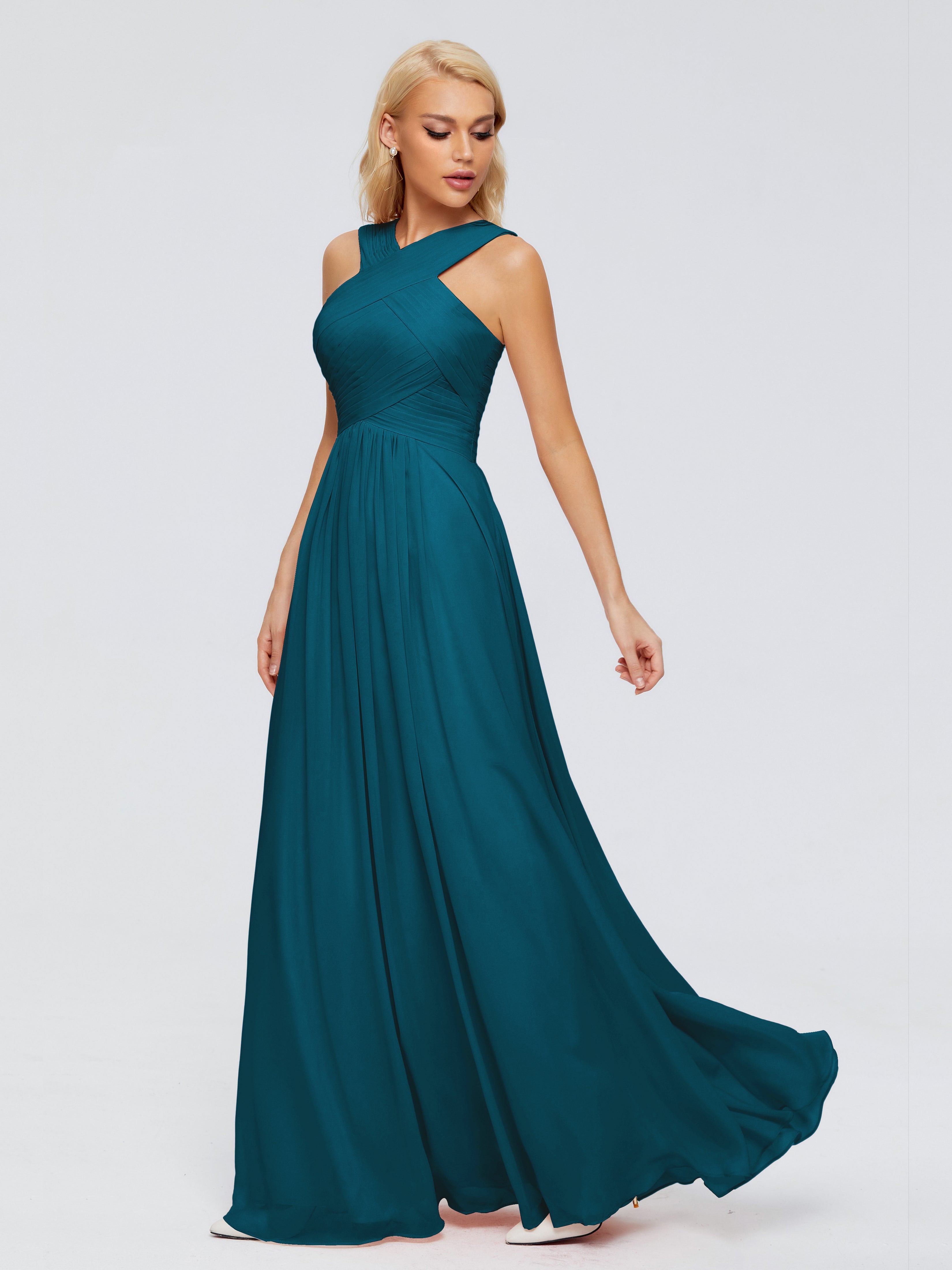 Robes De Demoiselle D'Honneur Bleu Encre Trapèze Bretelle Mousseline Robes Demoiselle D'Honneur