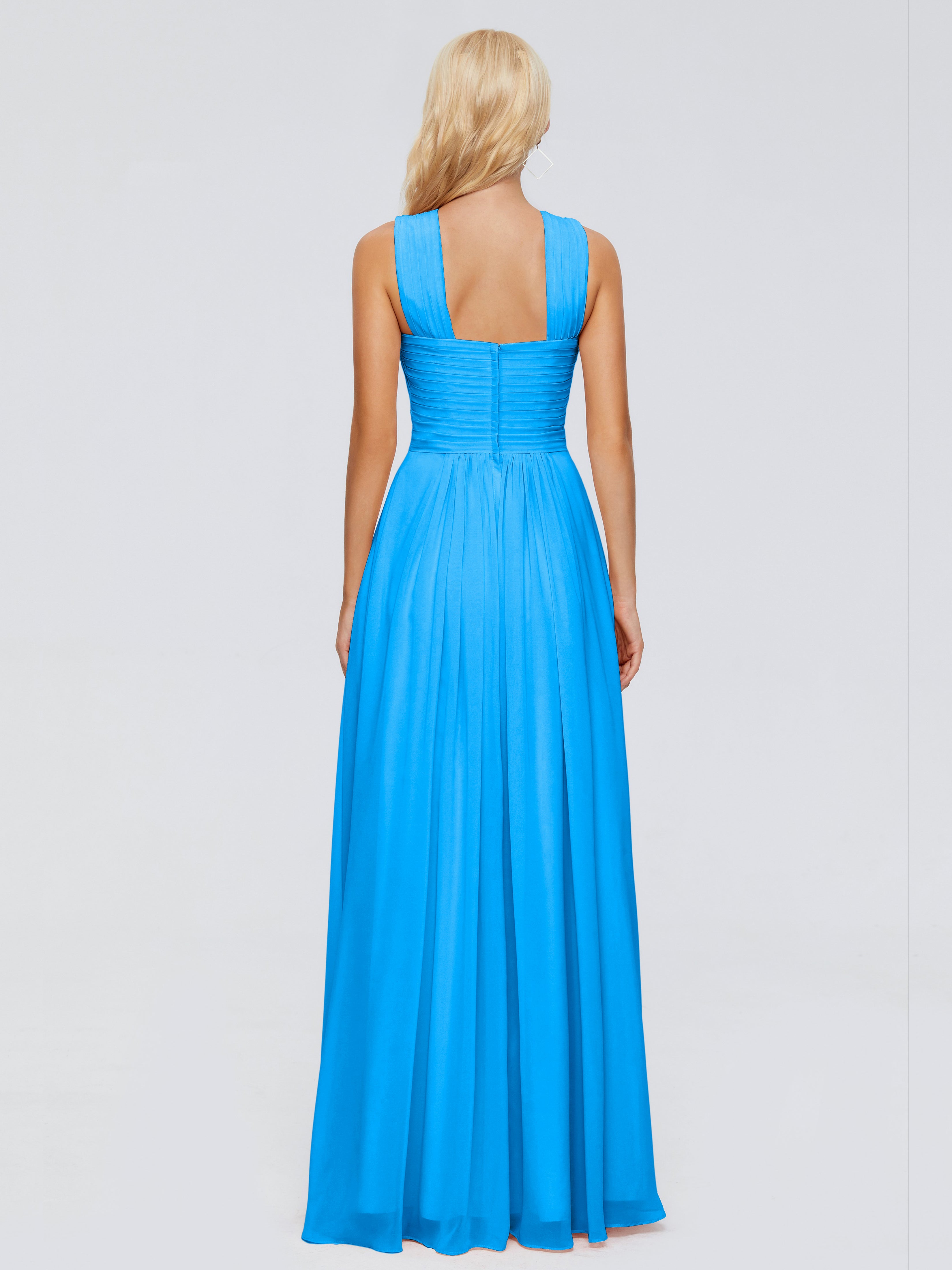 Robes De Demoiselle D'Honneur Bleu Océan Trapèze Bretelle Mousseline Robes Demoiselle D'Honneur