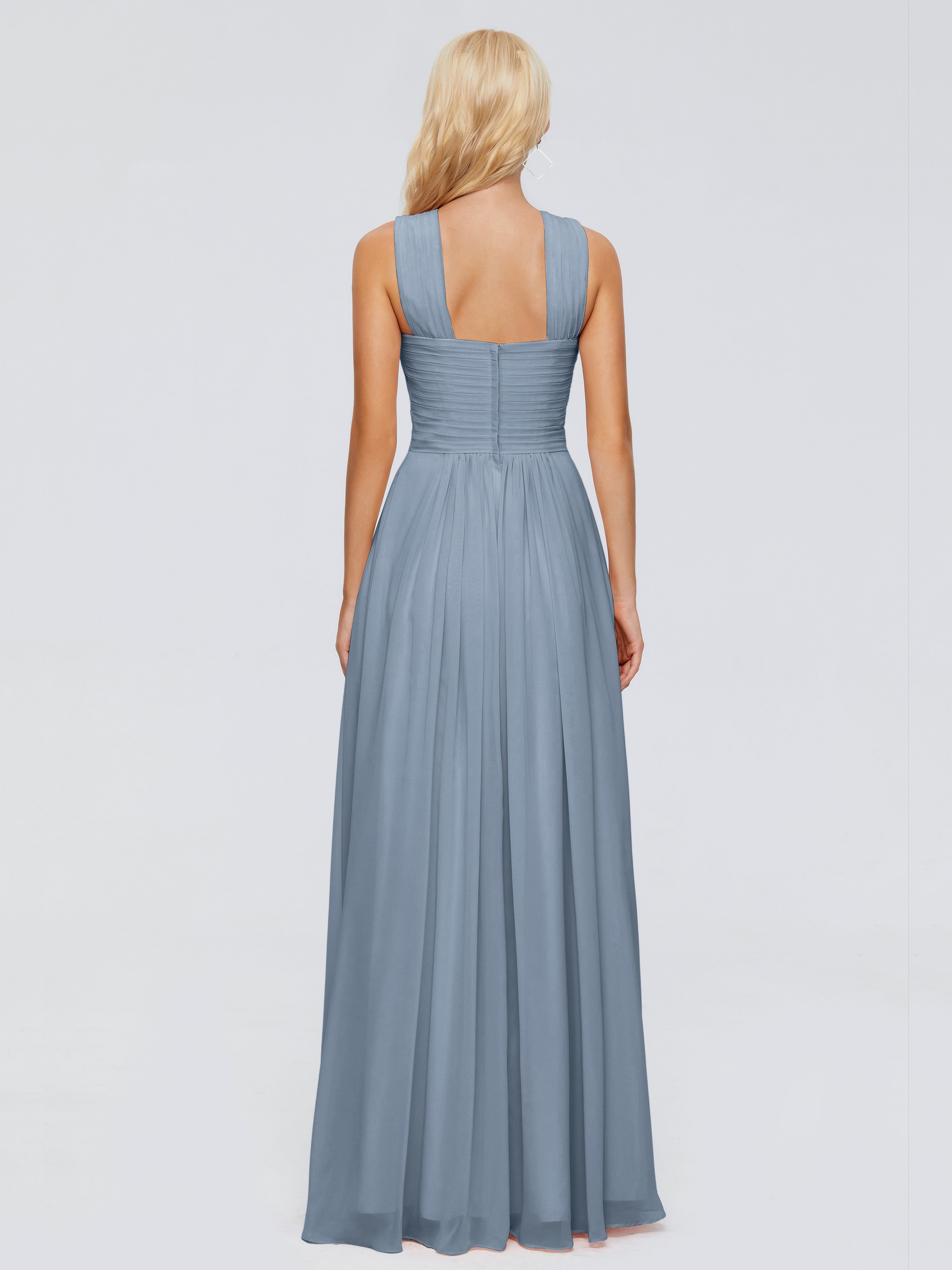 Robes De Demoiselle D'Honneur Bleu Poussiéreux Trapèze Bretelle Mousseline Robes Demoiselle D'Honneur
