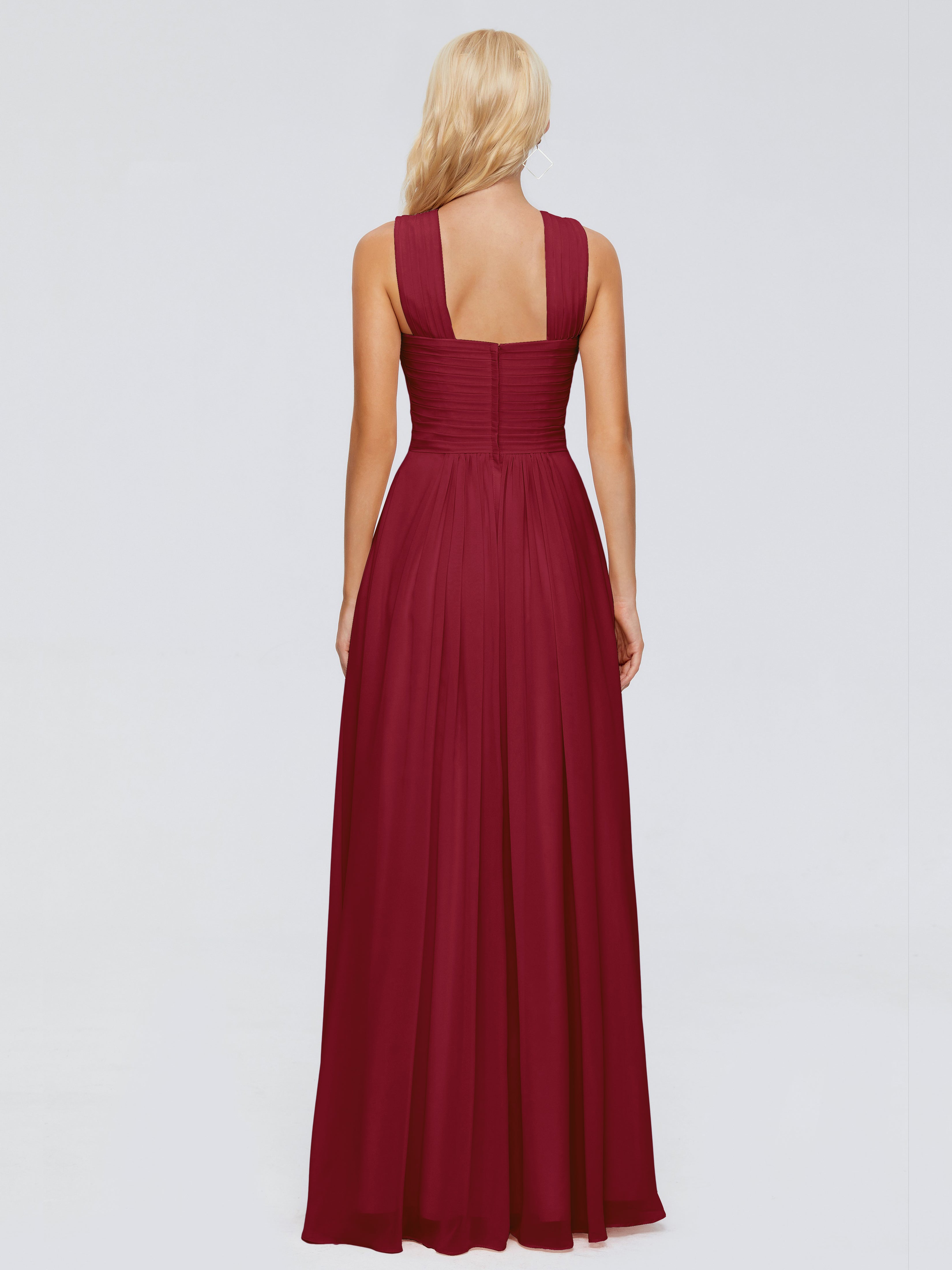 Robe Demoiselle D Honneur Rouge Bordeaux Trapèze Bretelle Mousseline Robes Demoiselle D'Honneur