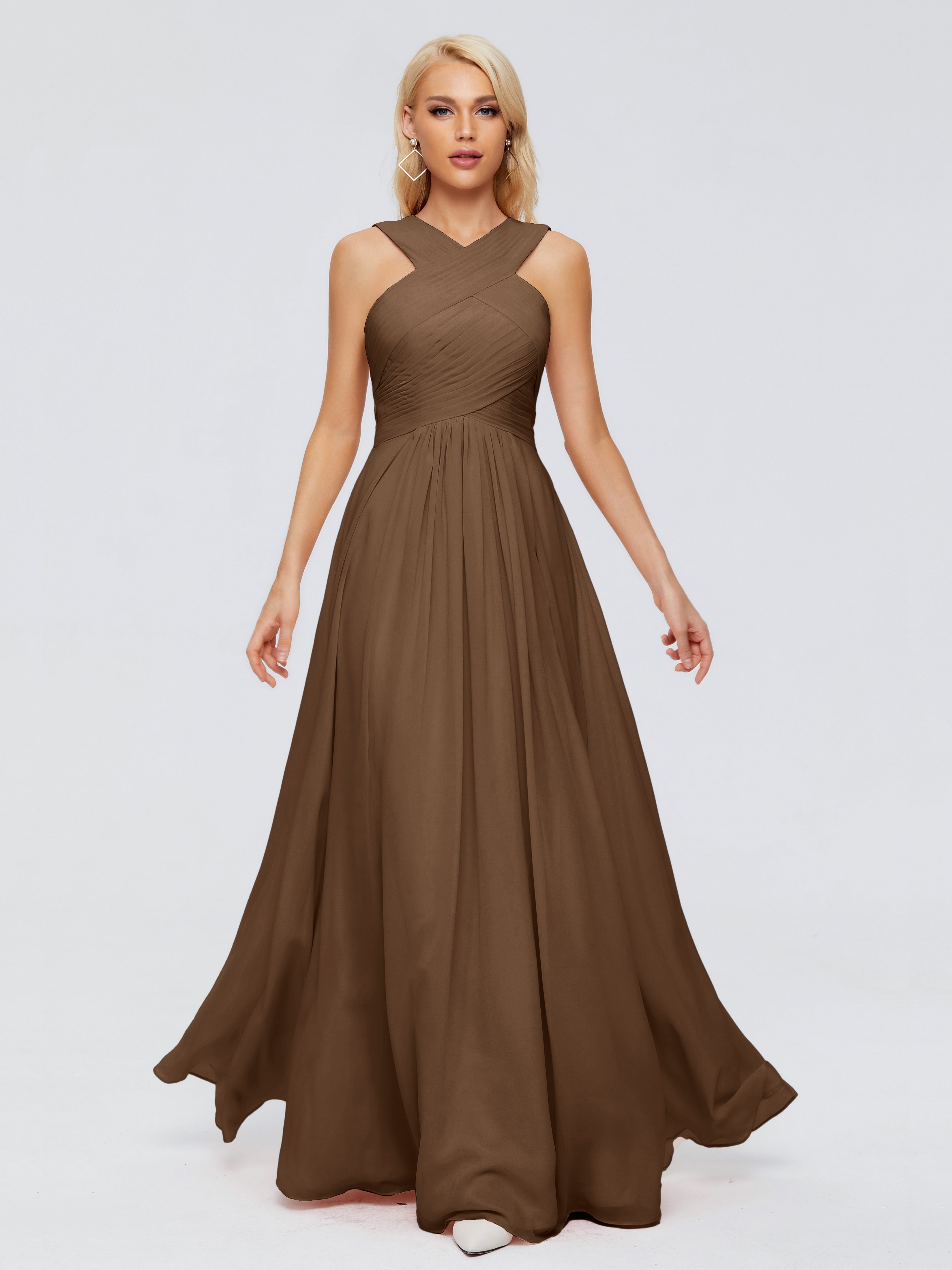 Robe Demoiselle D Honneur Brun Trapèze Bretelle Mousseline Robes Demoiselle D'Honneur