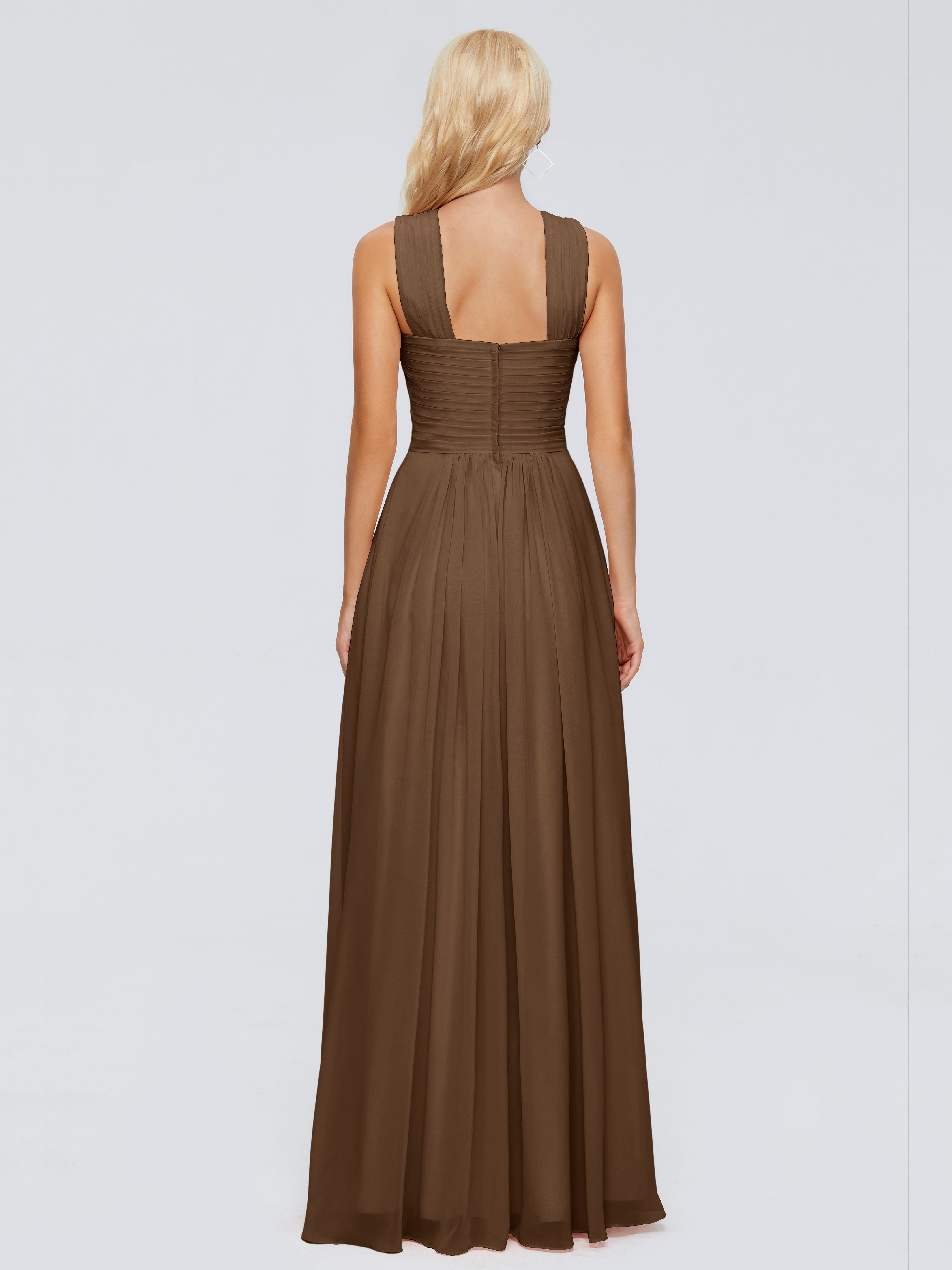 Robe Demoiselle D Honneur Brun Trapèze Bretelle Mousseline Robes Demoiselle D'Honneur