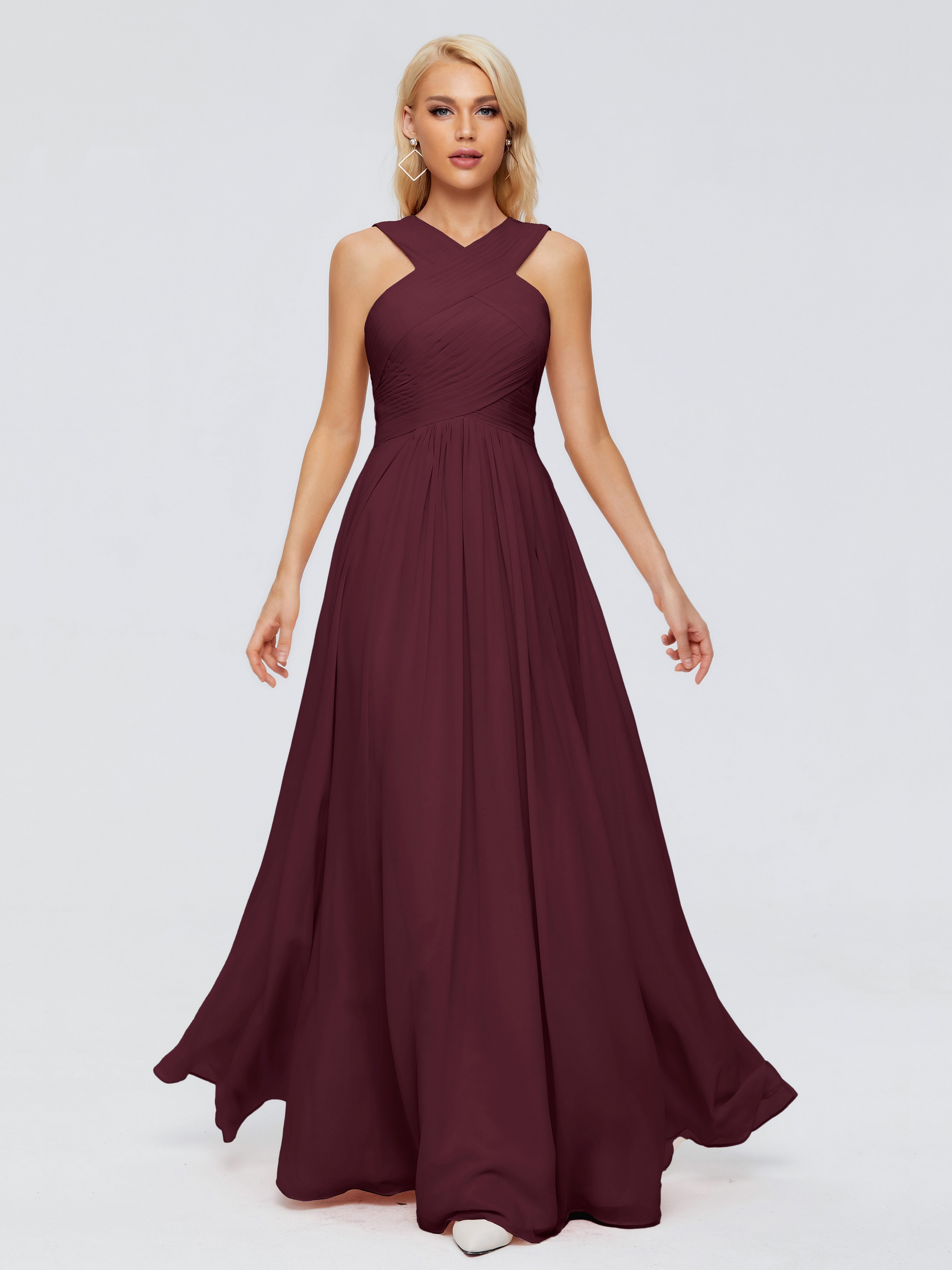 Robes De Demoiselle D'Honneur Cabernet Trapèze Bretelle Mousseline Robes Demoiselle D'Honneur