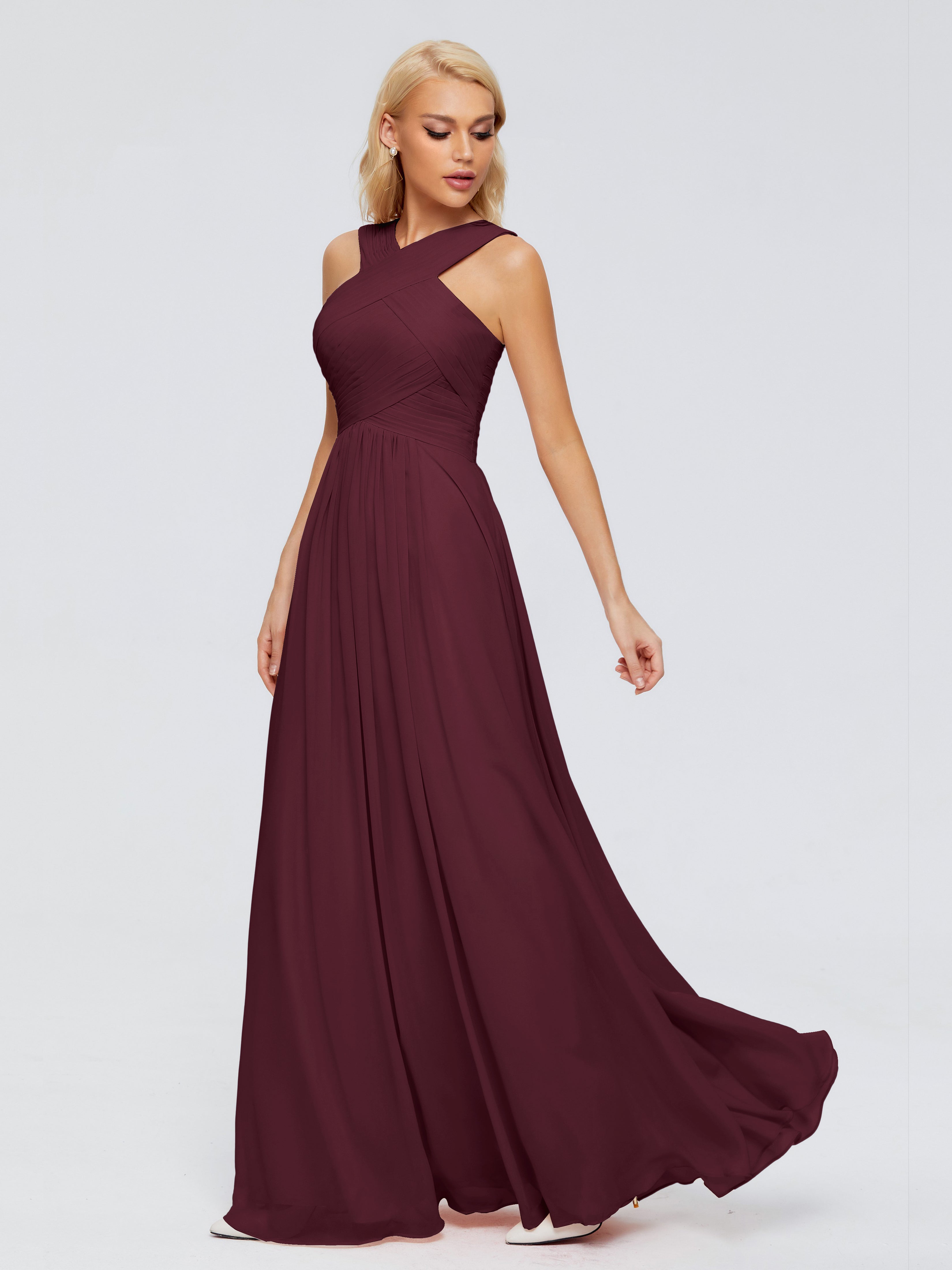 Robes De Demoiselle D'Honneur Cabernet Trapèze Bretelle Mousseline Robes Demoiselle D'Honneur