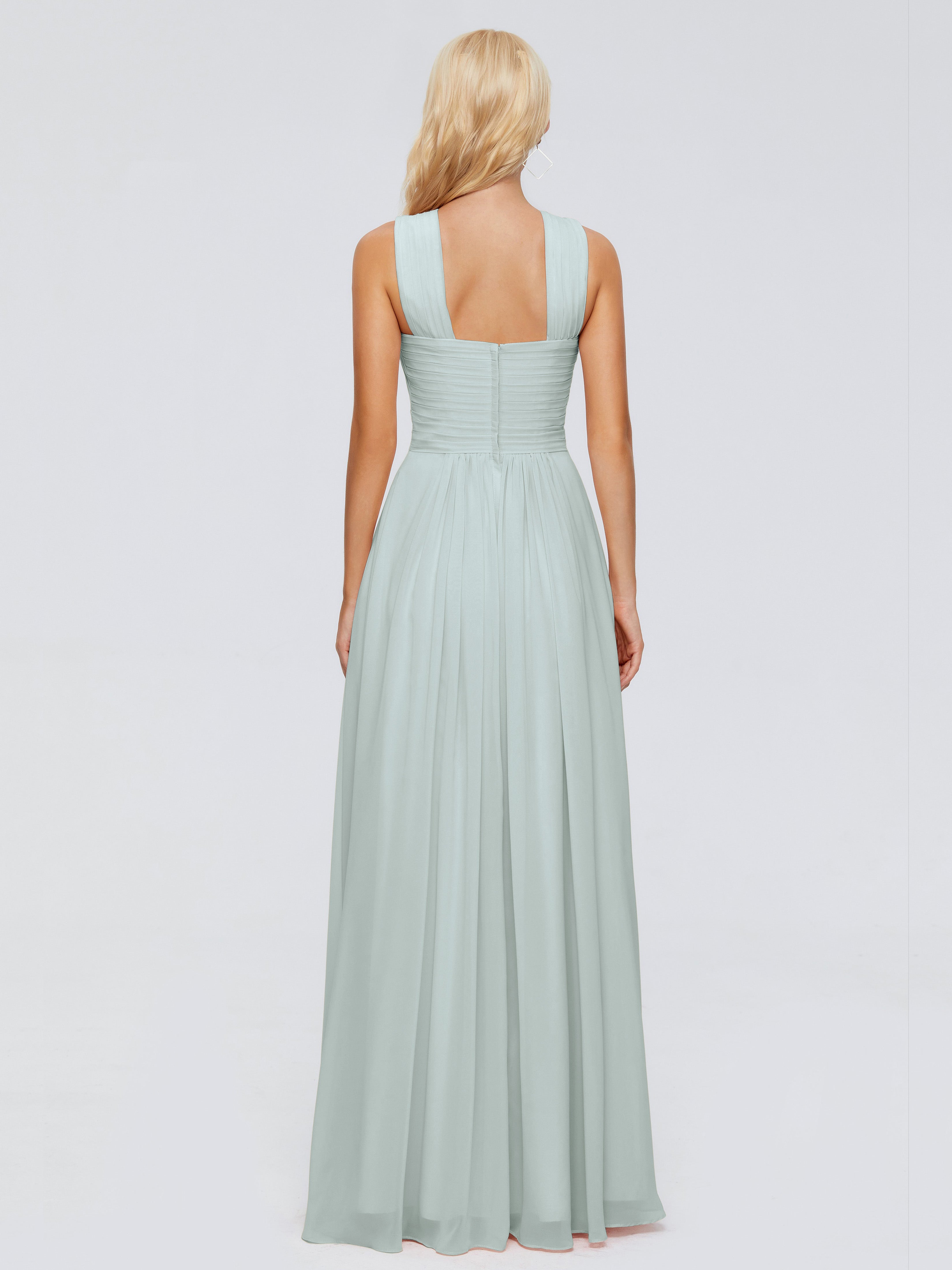 Robe Demoiselle D Honneur Vert Celadon Fourreau/Colonne Col V Mousseline Robes Demoiselle D'Honneur