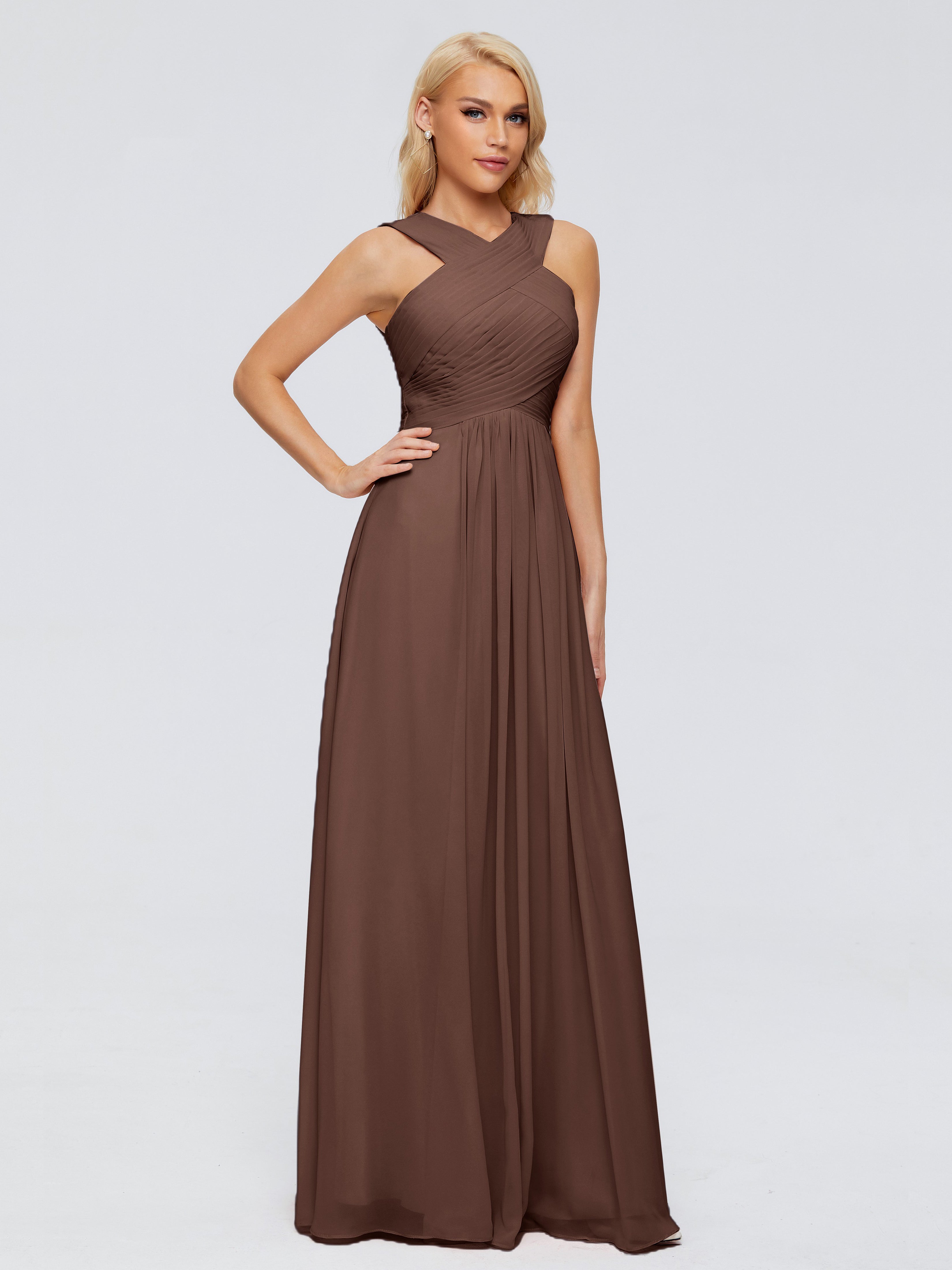Robe Chocolat Demoiselle D Honneur Trapèze Bretelle Mousseline Robes Demoiselle D'Honneur