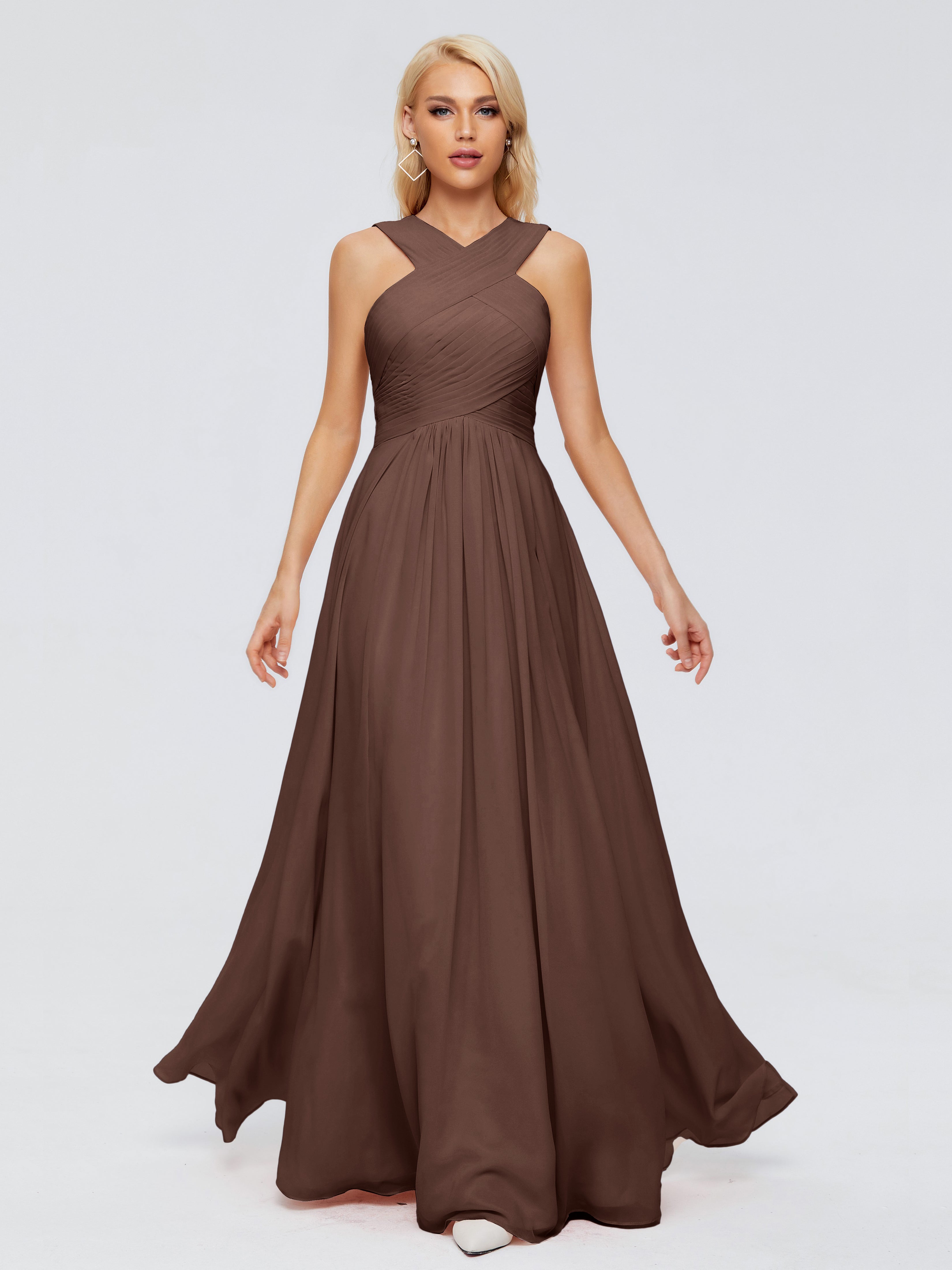 Robe Chocolat Demoiselle D Honneur Trapèze Bretelle Mousseline Robes Demoiselle D'Honneur