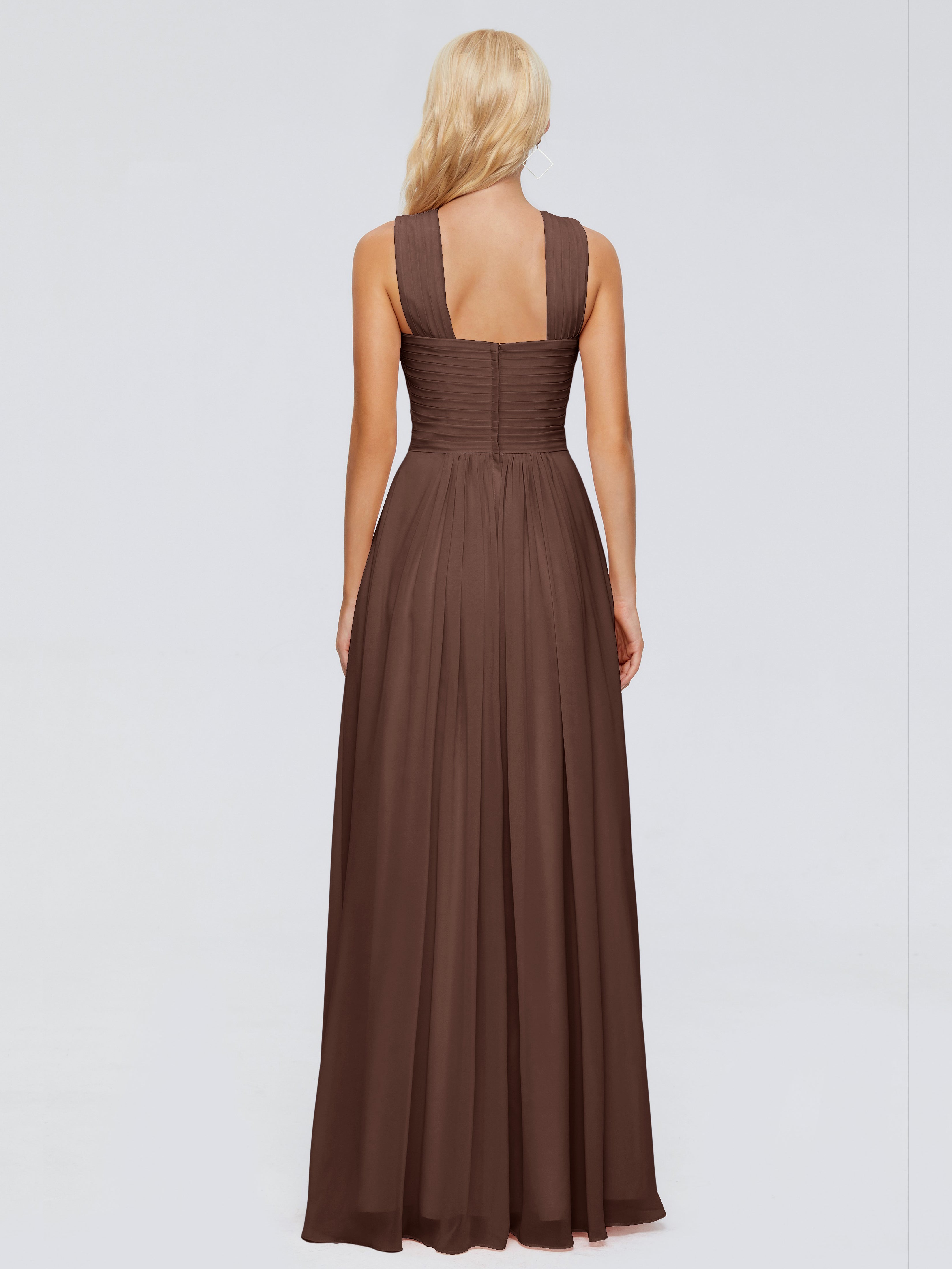 Robe Chocolat Demoiselle D Honneur Trapèze Bretelle Mousseline Robes Demoiselle D'Honneur