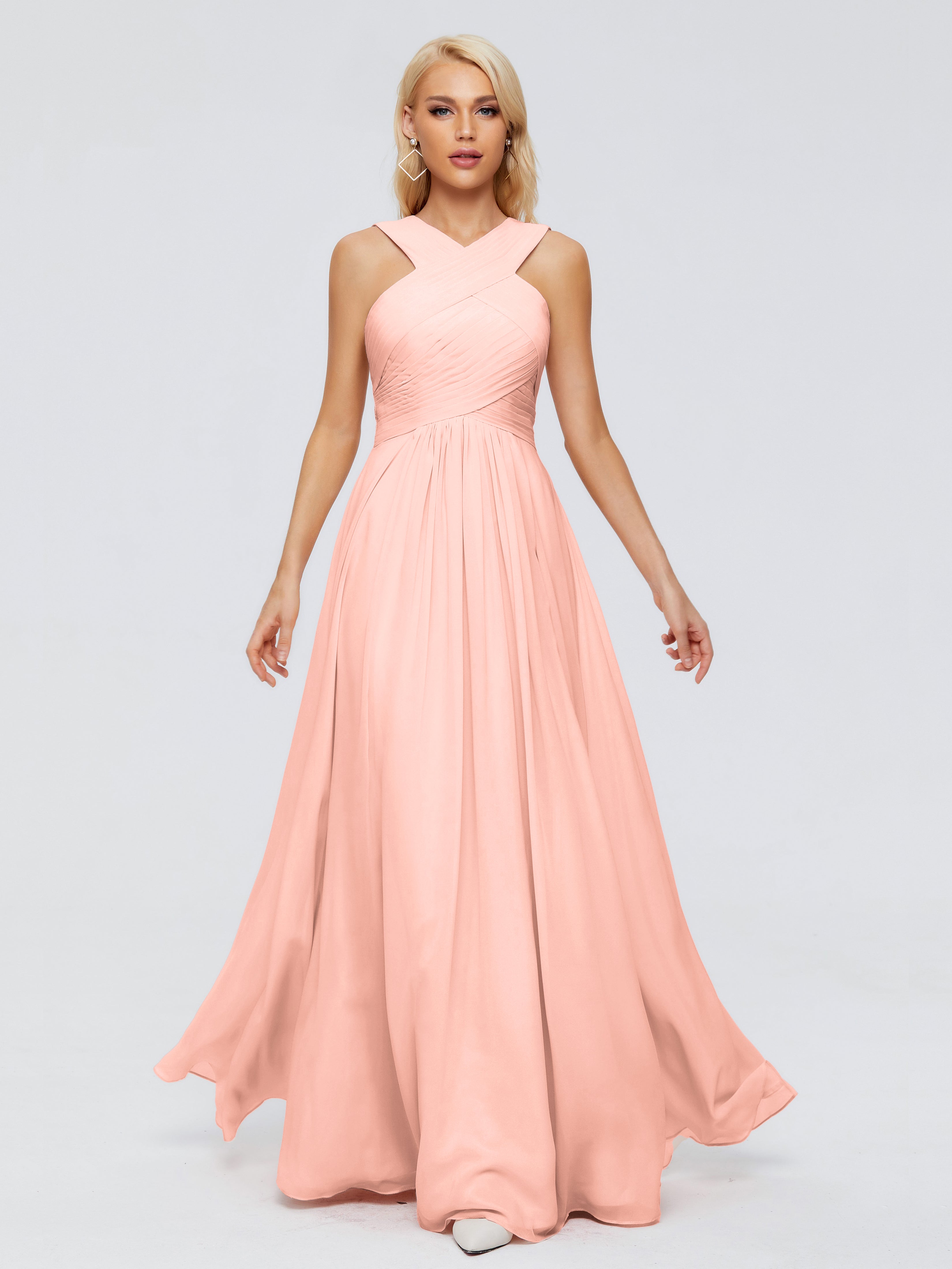 Robes Demoiselle D Honneur Corail Trapèze Bretelle Mousseline Robes Demoiselle D'Honneur