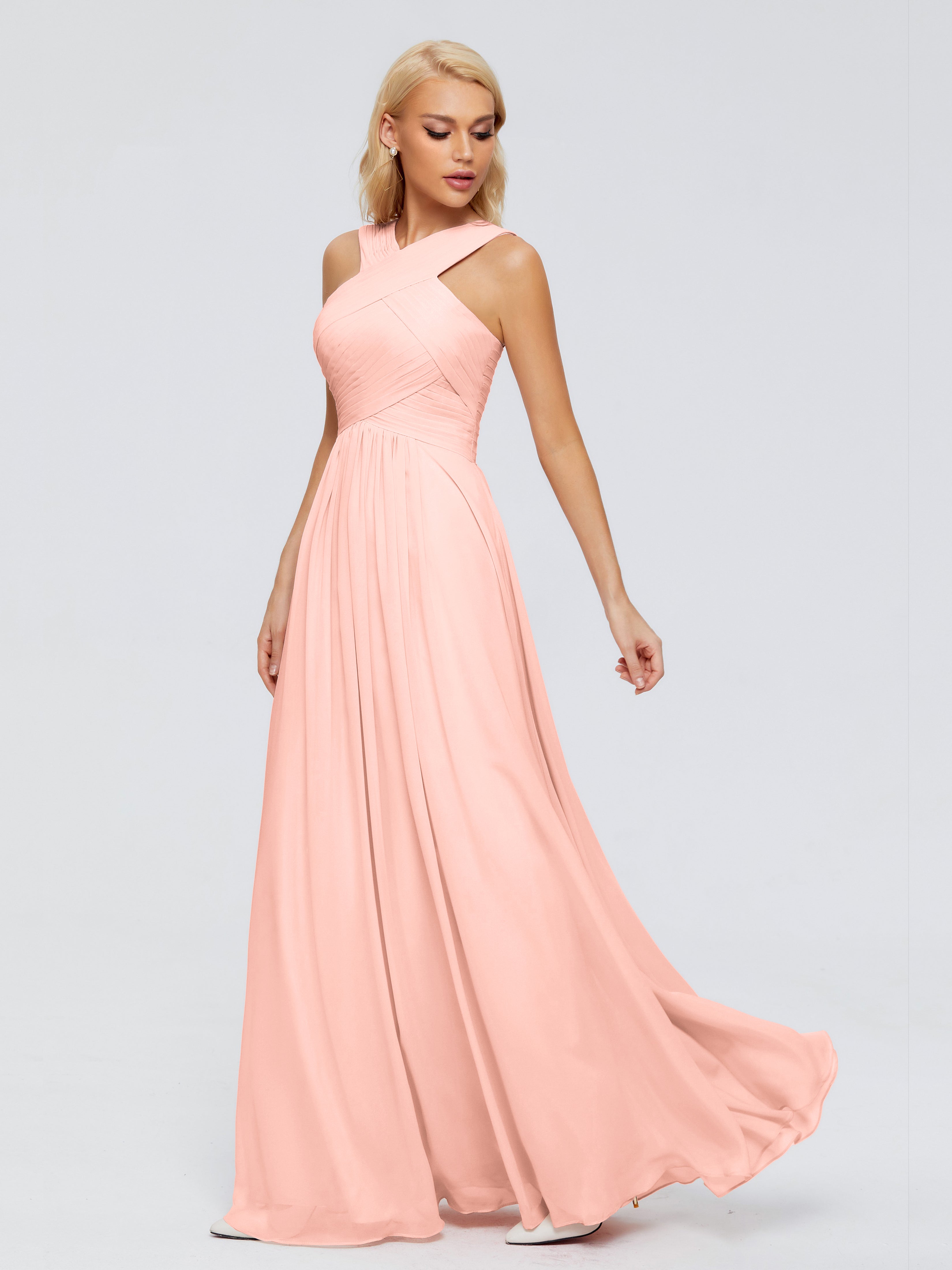 Robes Demoiselle D Honneur Corail Trapèze Bretelle Mousseline Robes Demoiselle D'Honneur